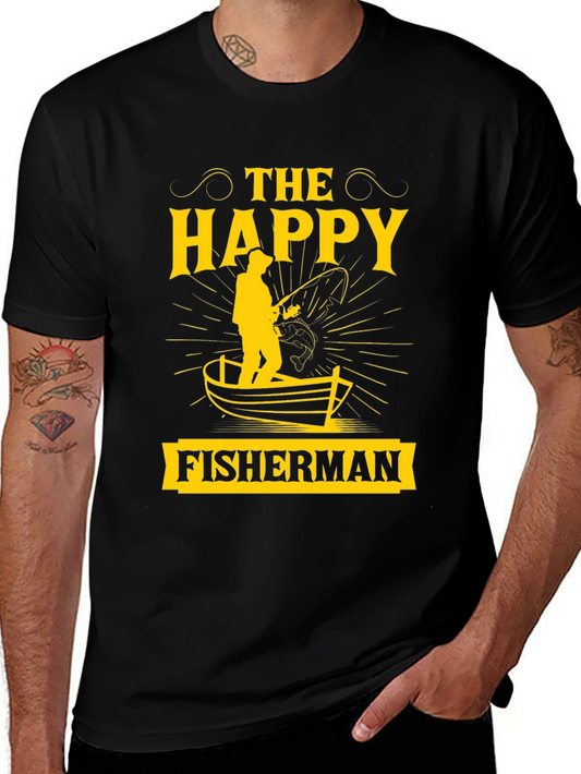 The Happy Fisherman Black Graphic T-Shirt