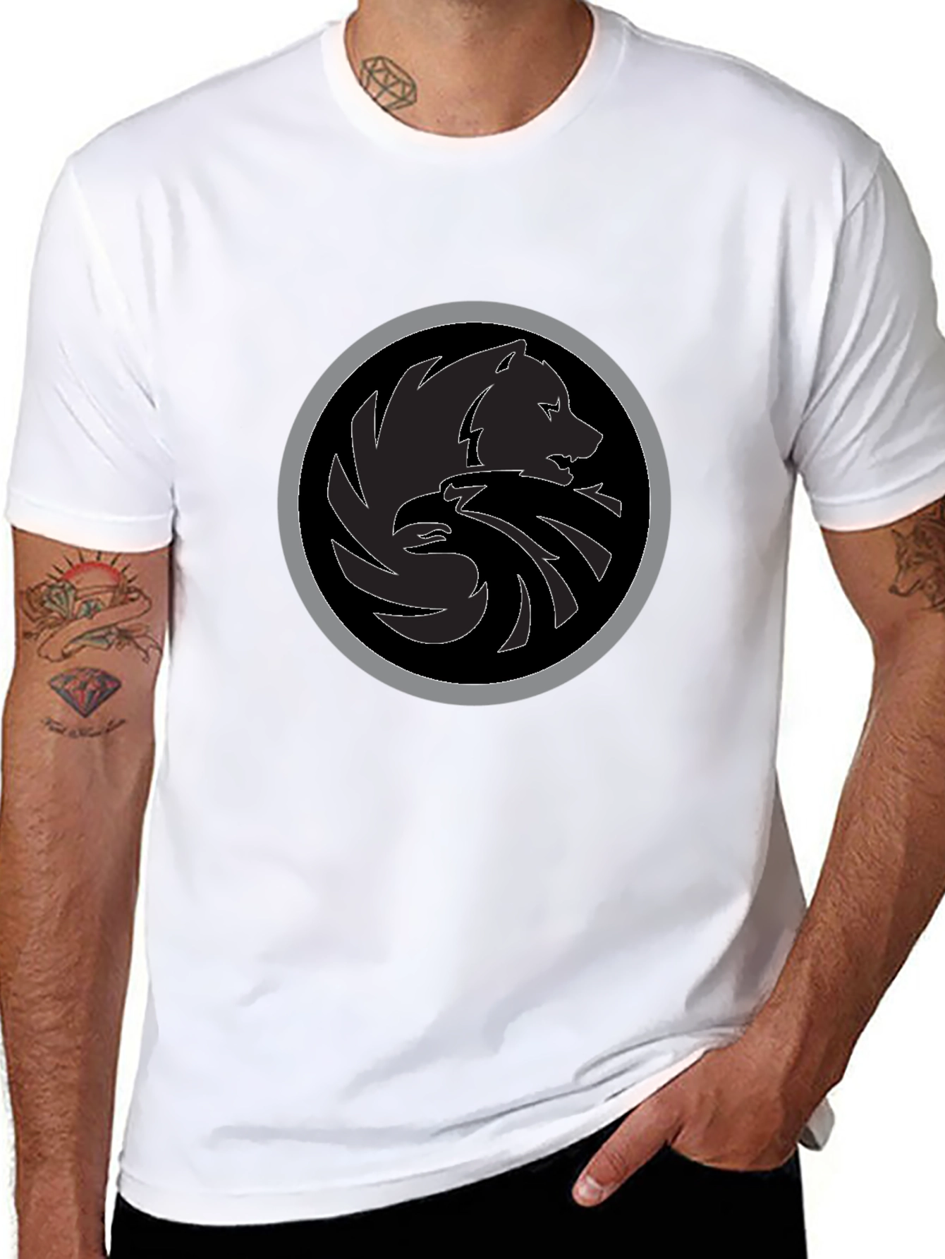 Black T-Shirt with Wolf & Eagle Emblem