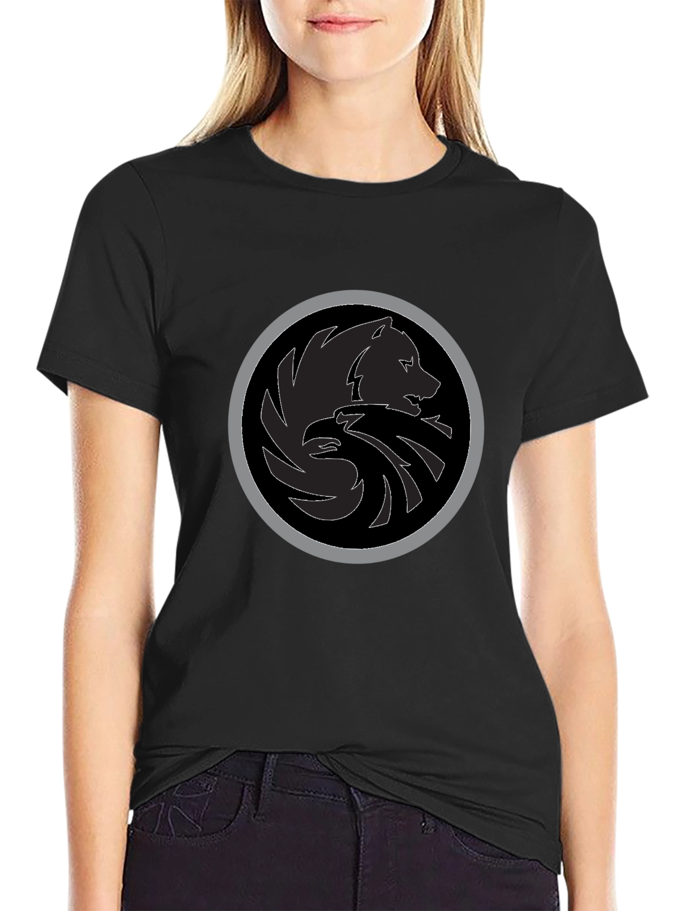 Black T-Shirt with Wolf & Eagle Emblem