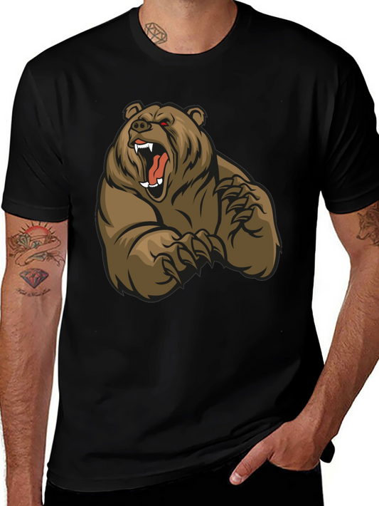 Black T-Shirt with Roaring Bear Graphic