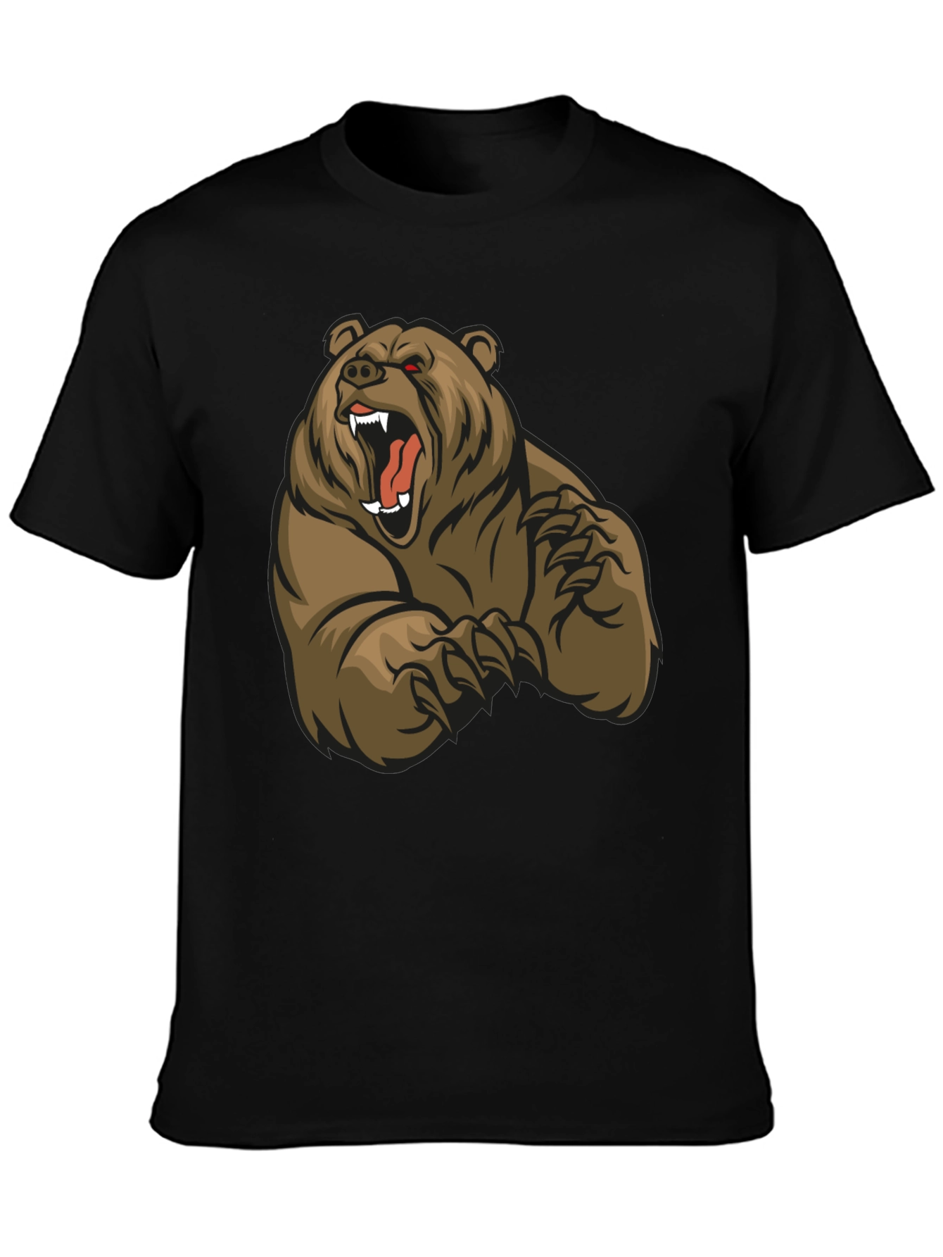 Black T-Shirt with Roaring Bear Graphic