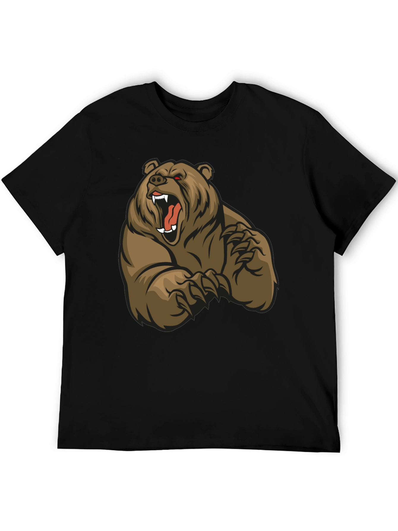 Black T-Shirt with Roaring Bear Graphic
