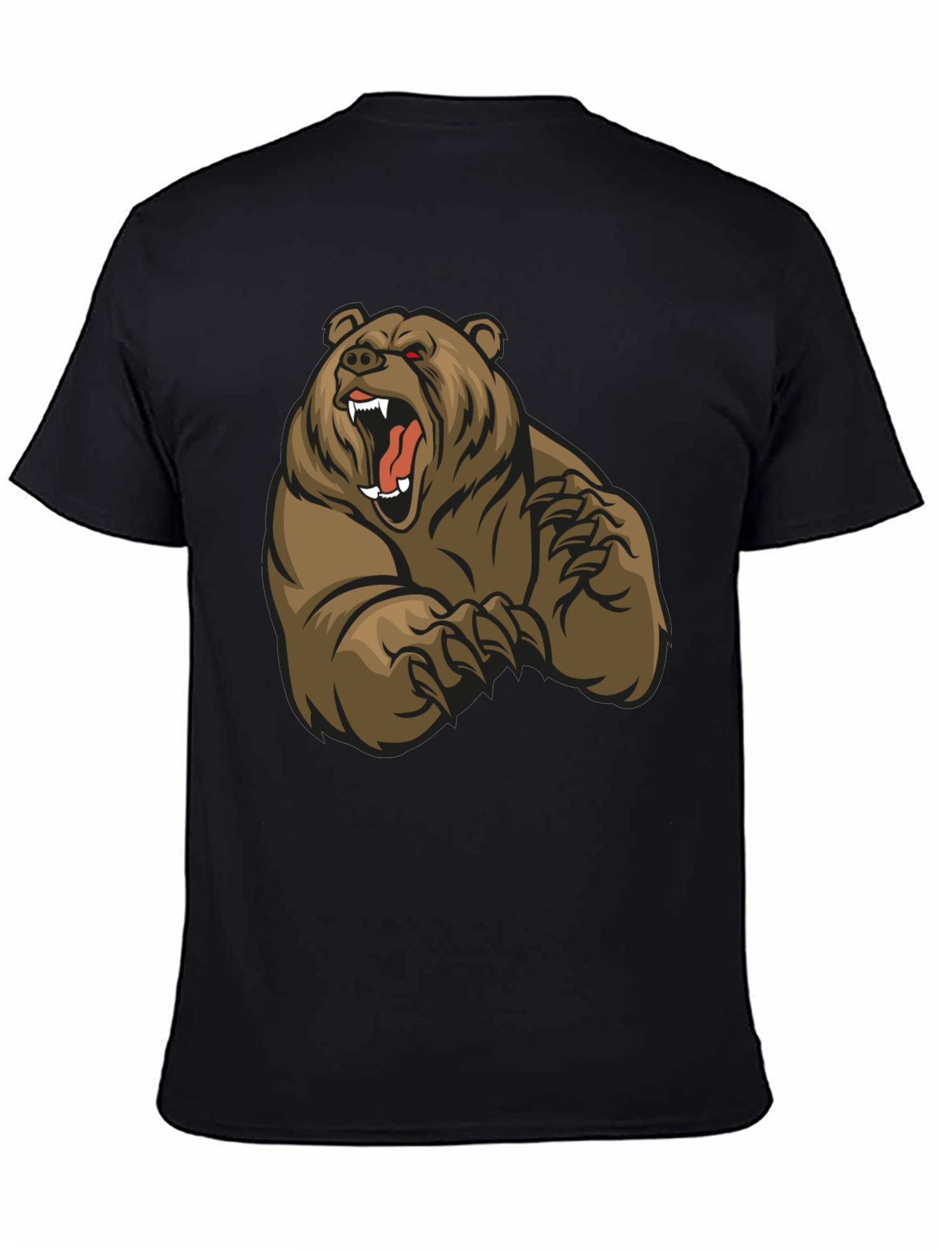 Black T-Shirt with Roaring Bear Graphic