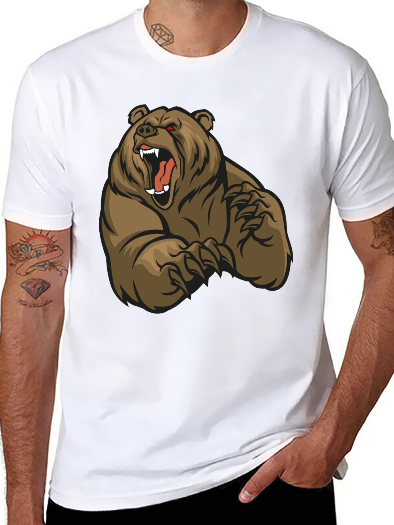 Black T-Shirt with Roaring Bear Graphic