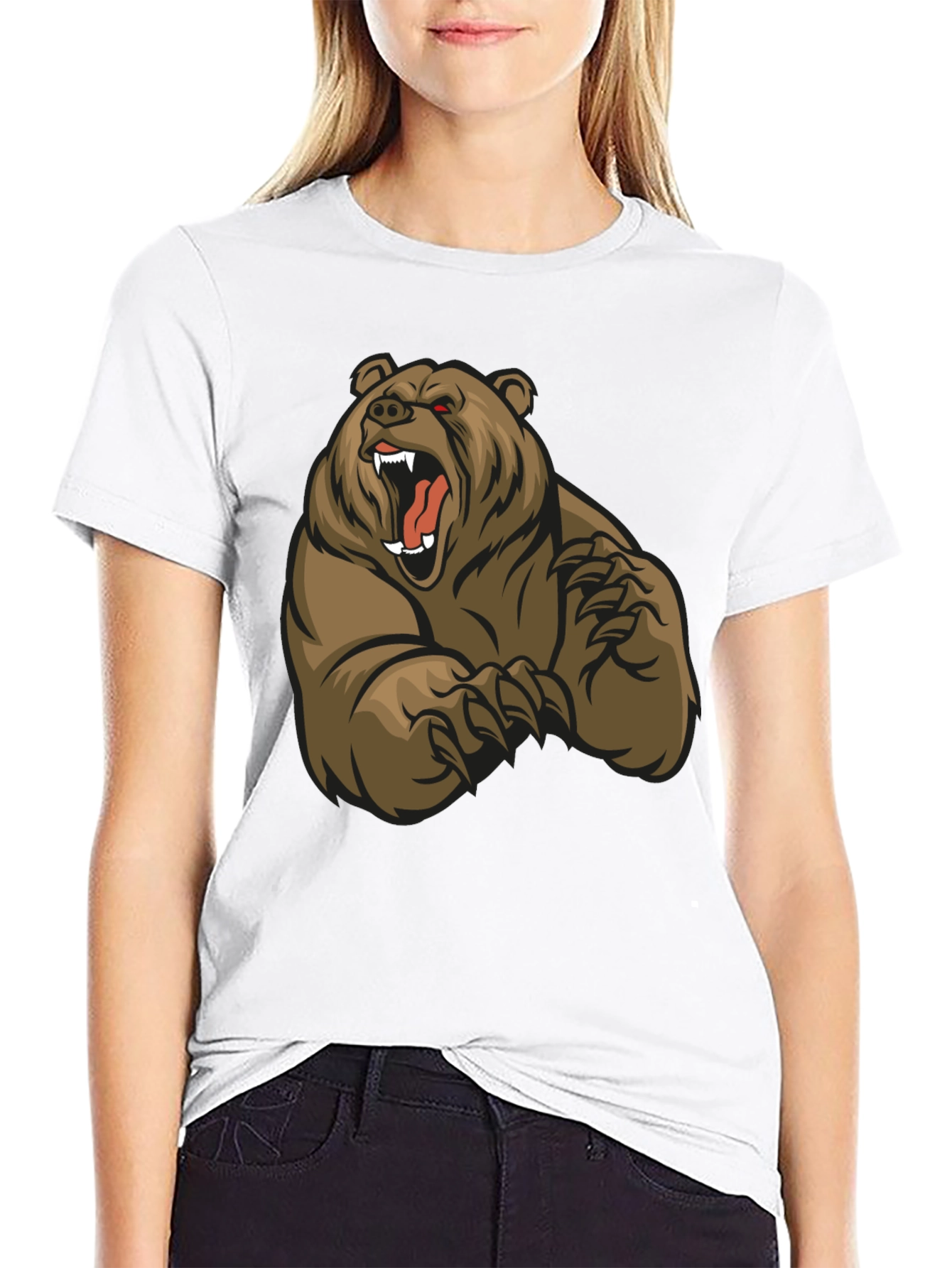 Black T-Shirt with Roaring Bear Graphic