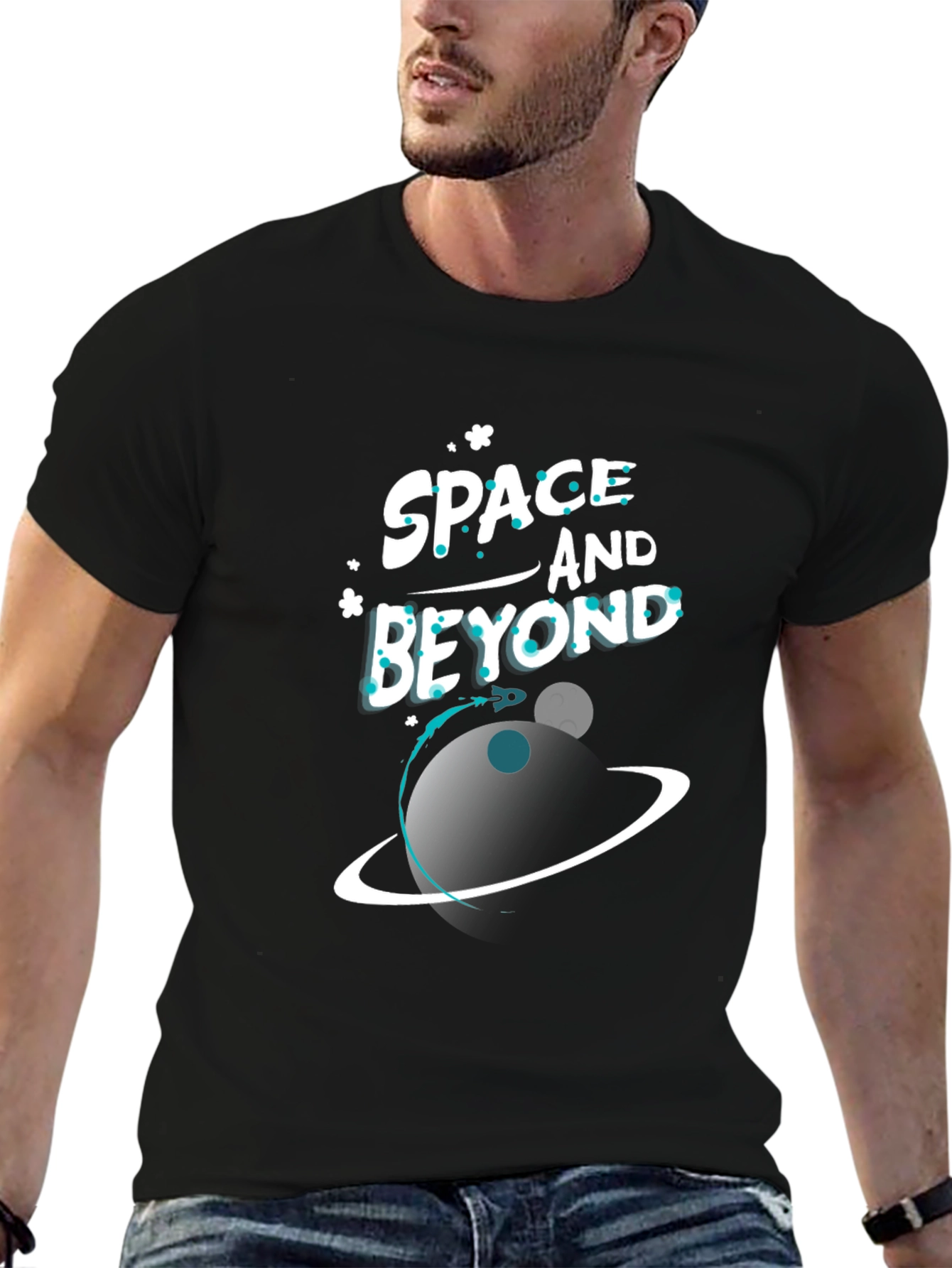 Space and Beyond Graphic Black T-Shirt