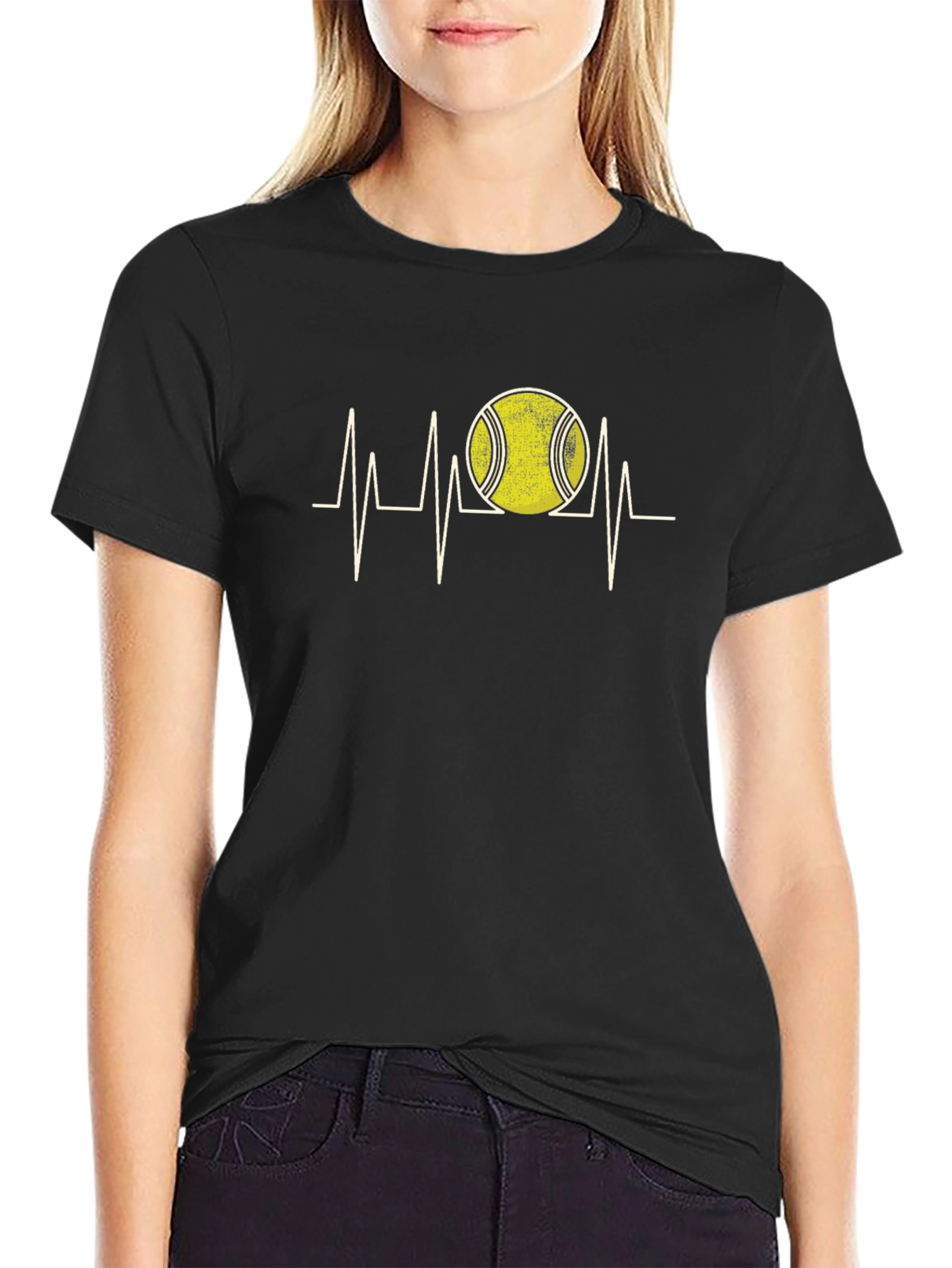 Tennis Heartbeat Graphic Tee - Black