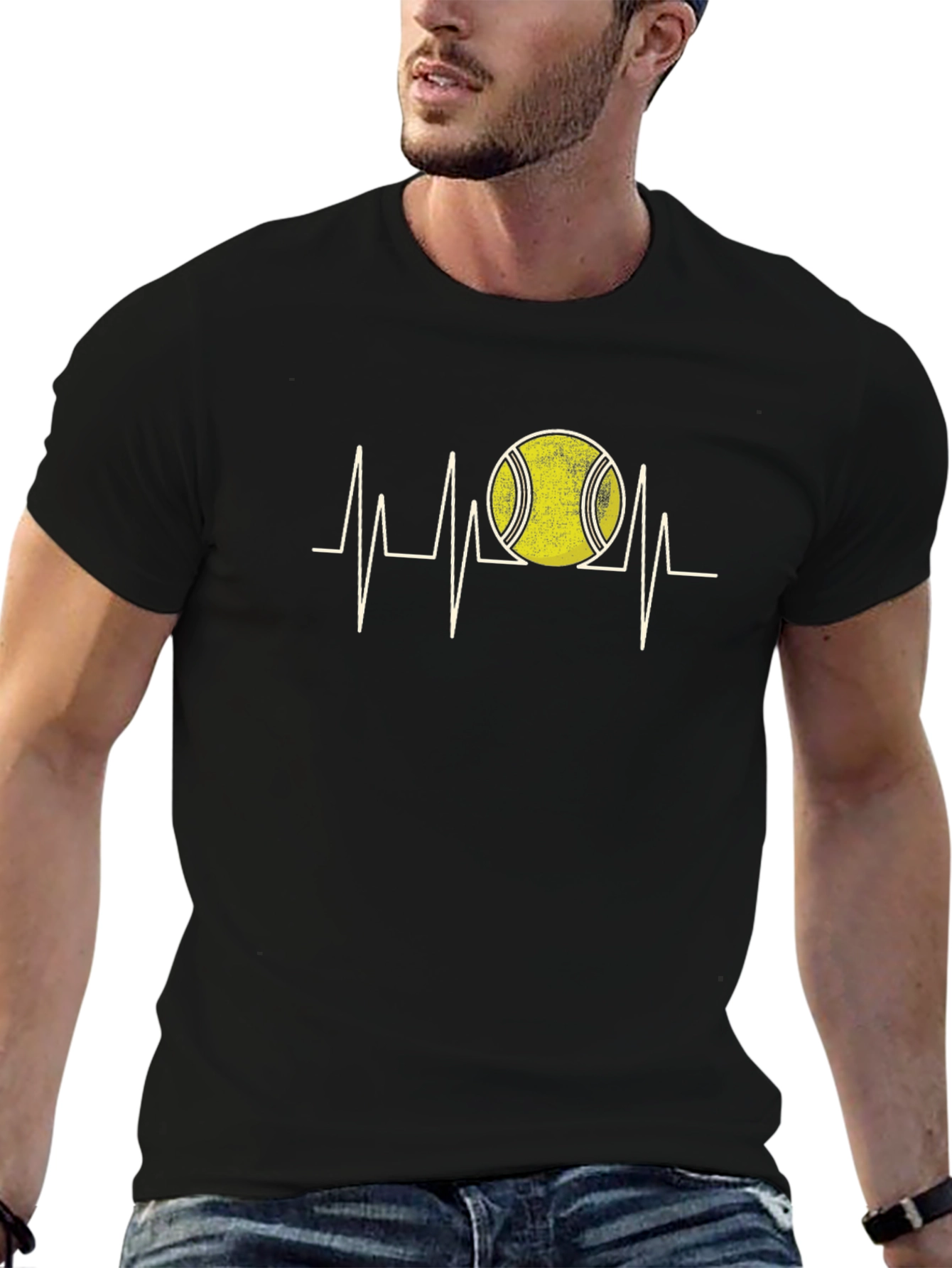 Tennis Heartbeat Graphic Tee - Black