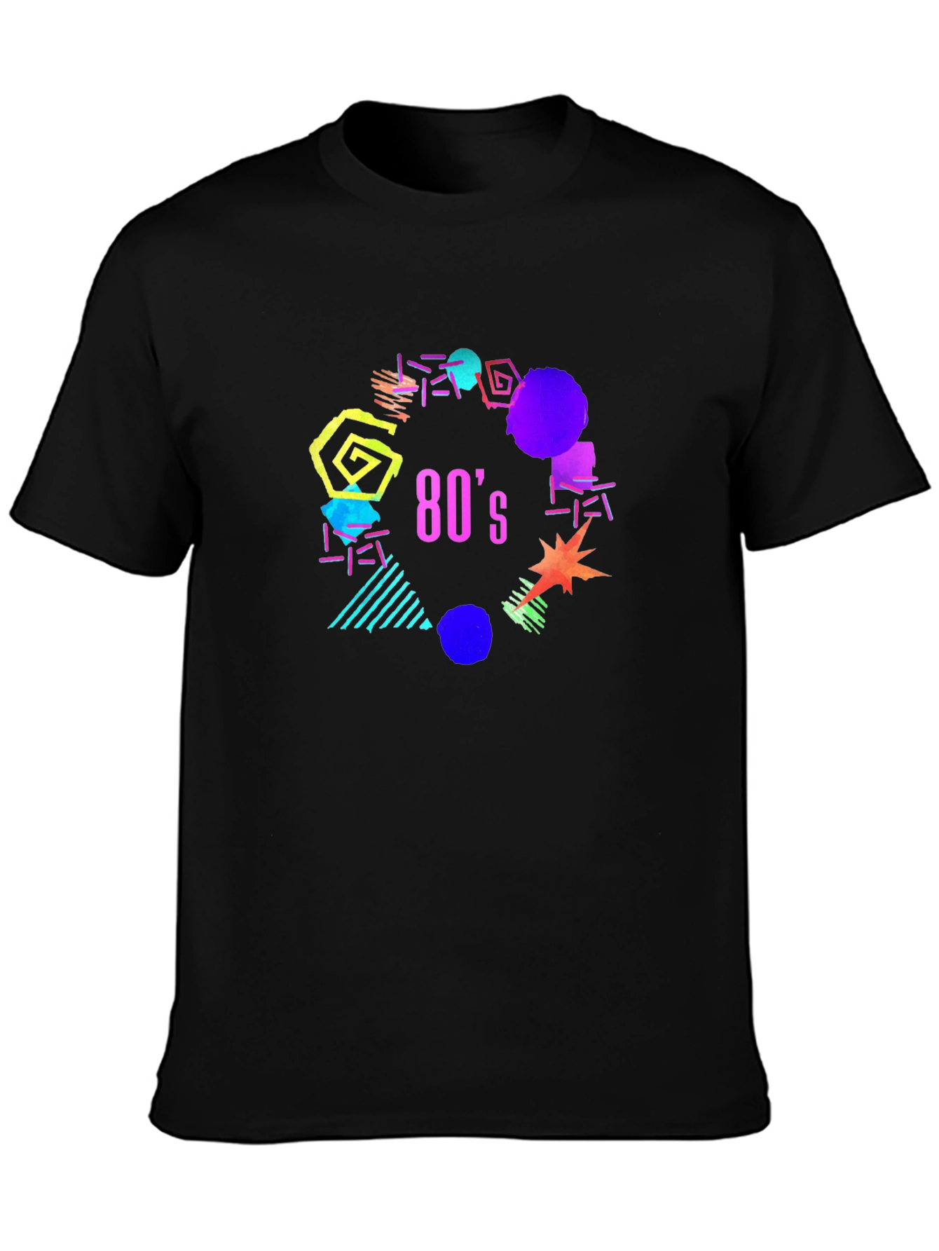 Retro 80s Graphic Tee - Black Cotton T-Shirt