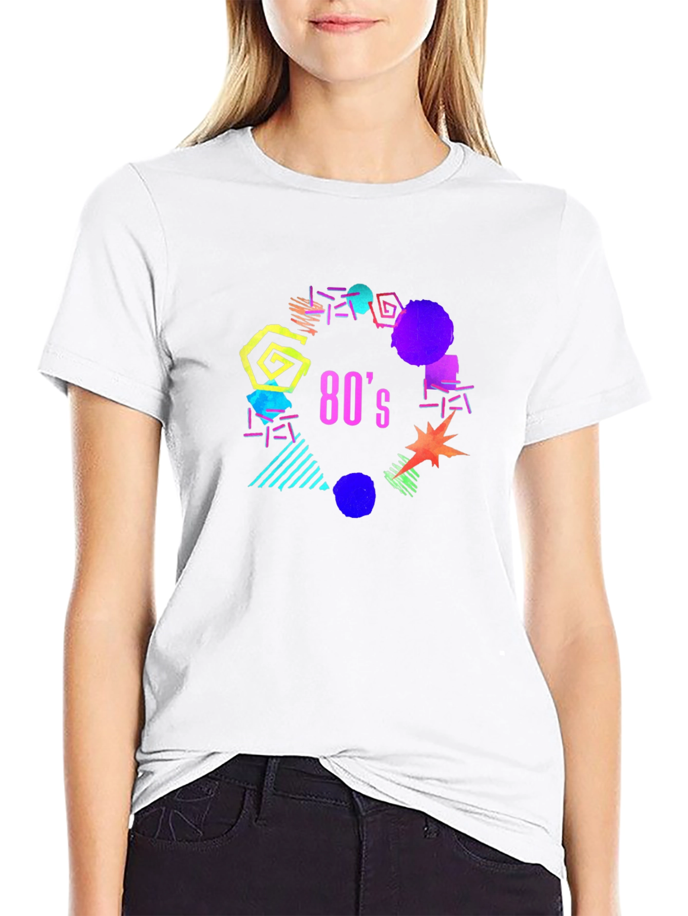 Retro 80s Graphic Tee - Black Cotton T-Shirt