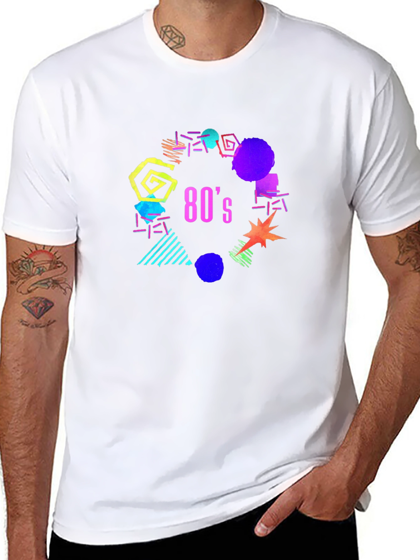 Retro 80s Graphic Tee - Black Cotton T-Shirt