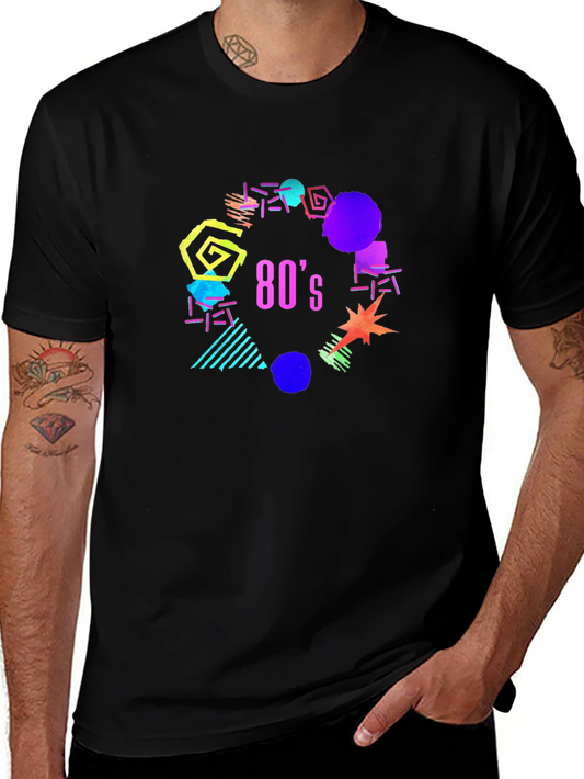Retro 80s Graphic Tee - Black Cotton T-Shirt