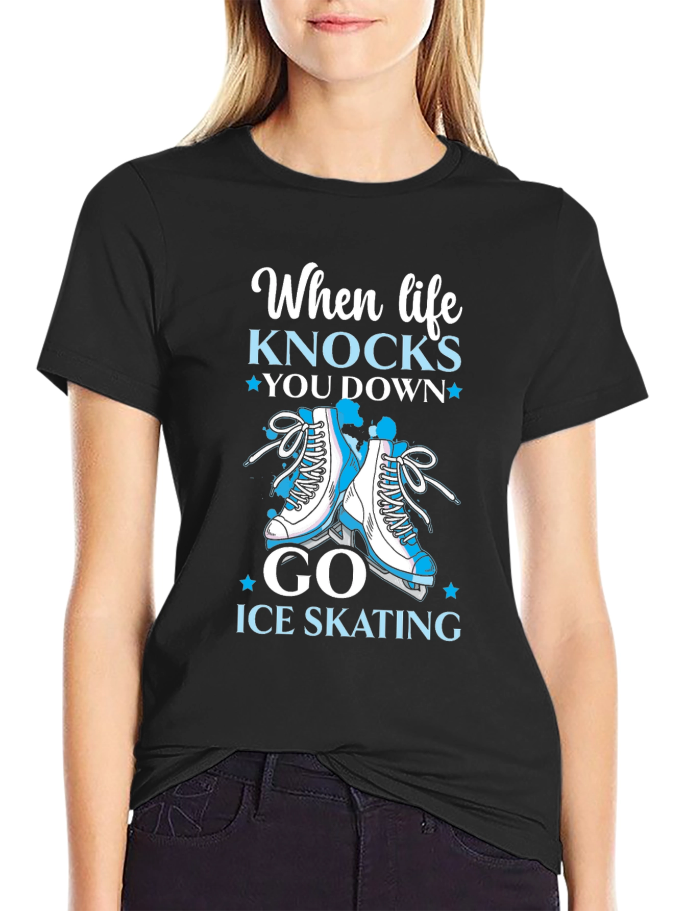 Ice Skating Graphic T-Shirt - Life Knocks You Down