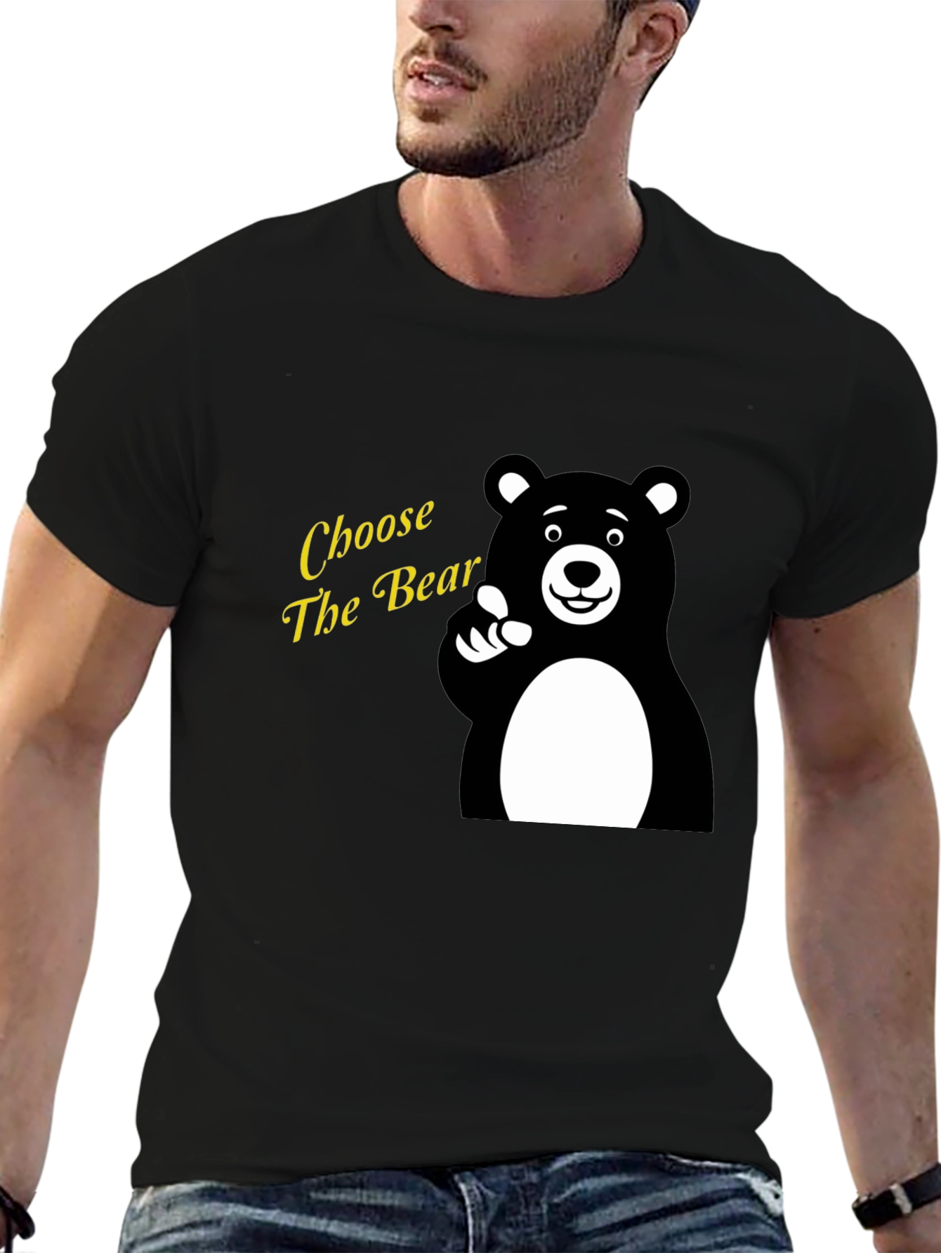 Choose The Bear Graphic Tee - Black Cotton T-Shirt