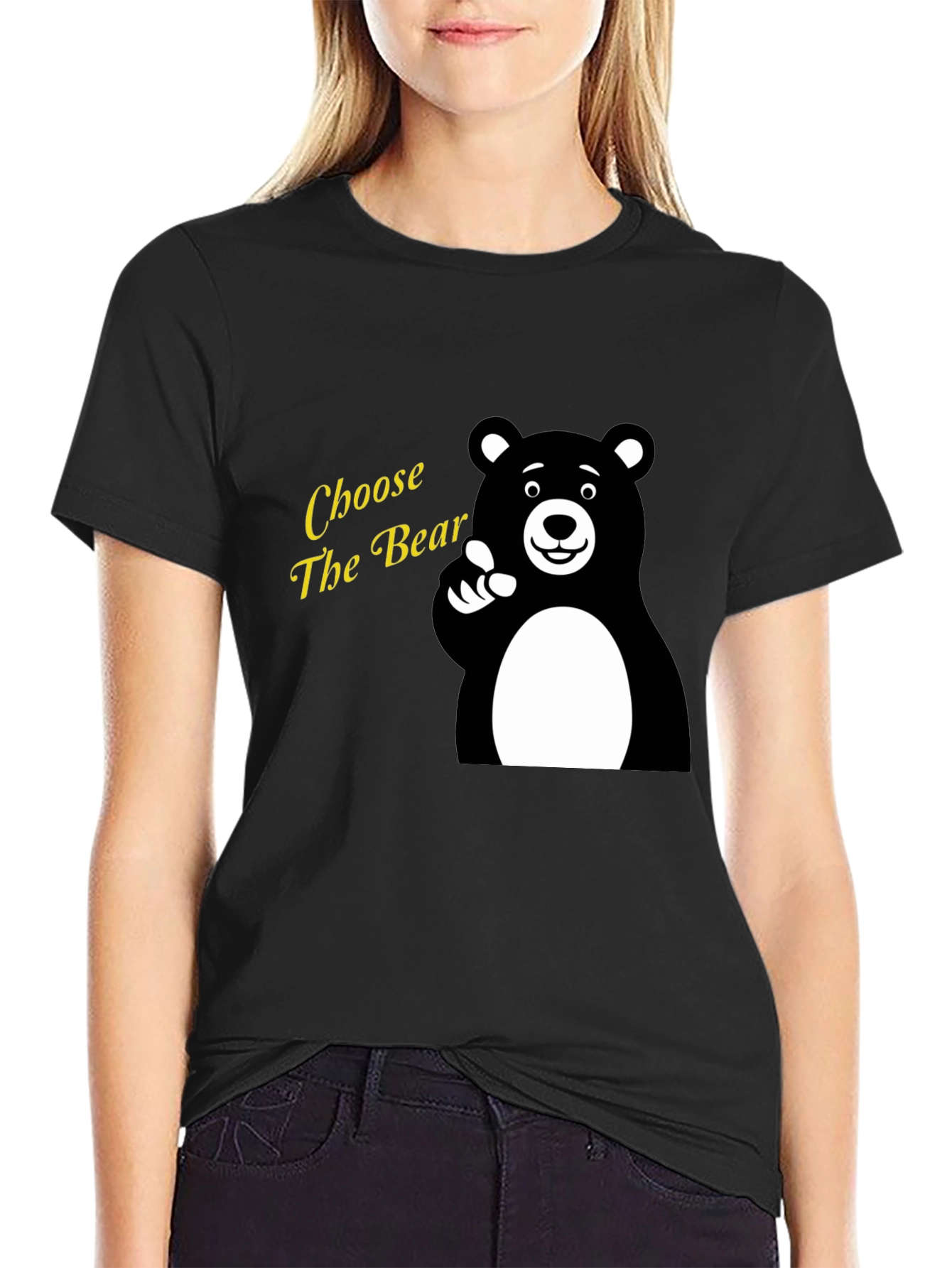 Choose The Bear Graphic Tee - Black Cotton T-Shirt