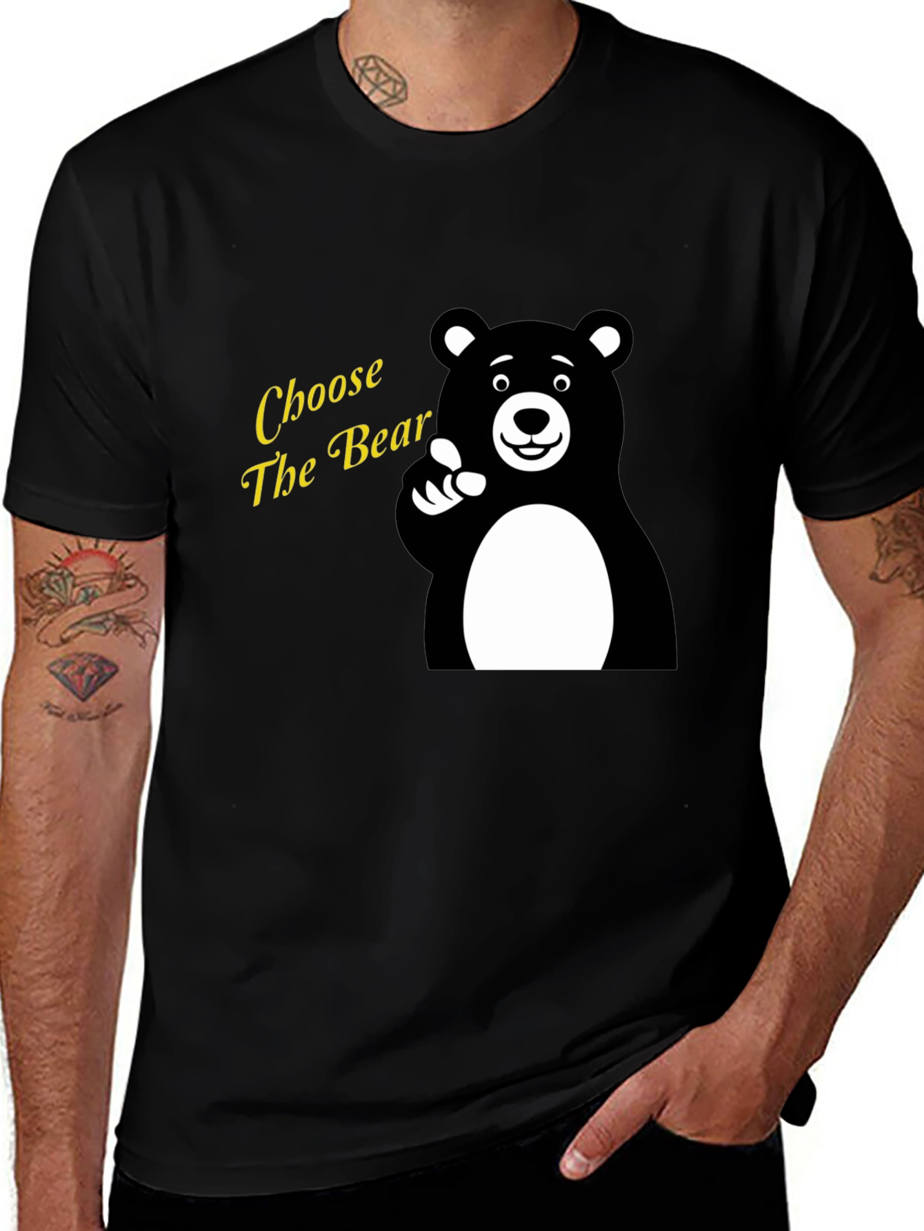 Choose The Bear Graphic Tee - Black Cotton T-Shirt