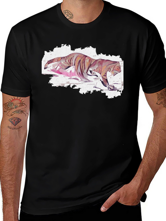 Watercolor Tiger Graphic Tee - Black Cotton Comfort