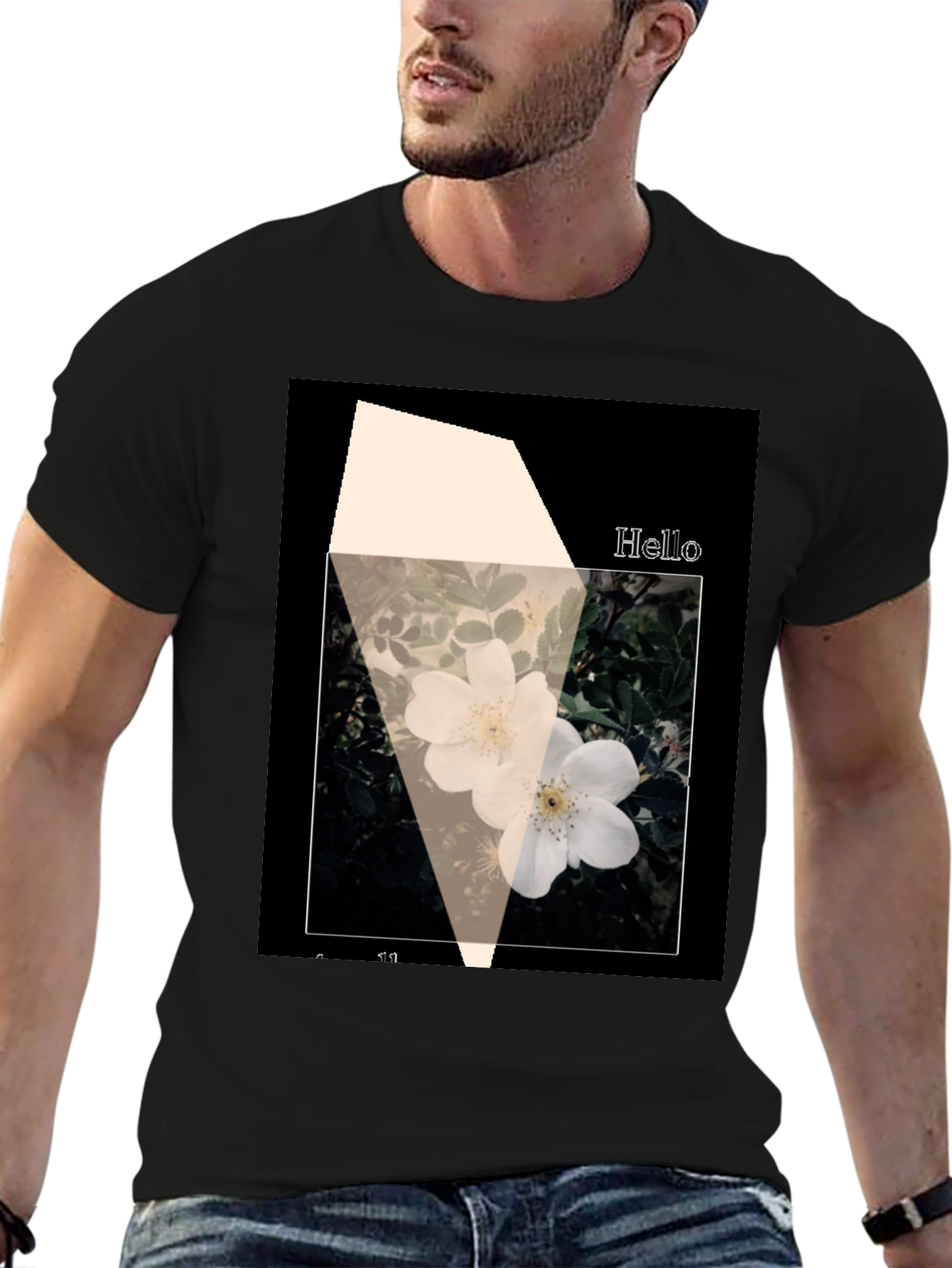 Floral Graphic Tee - Black Cotton Casual Top