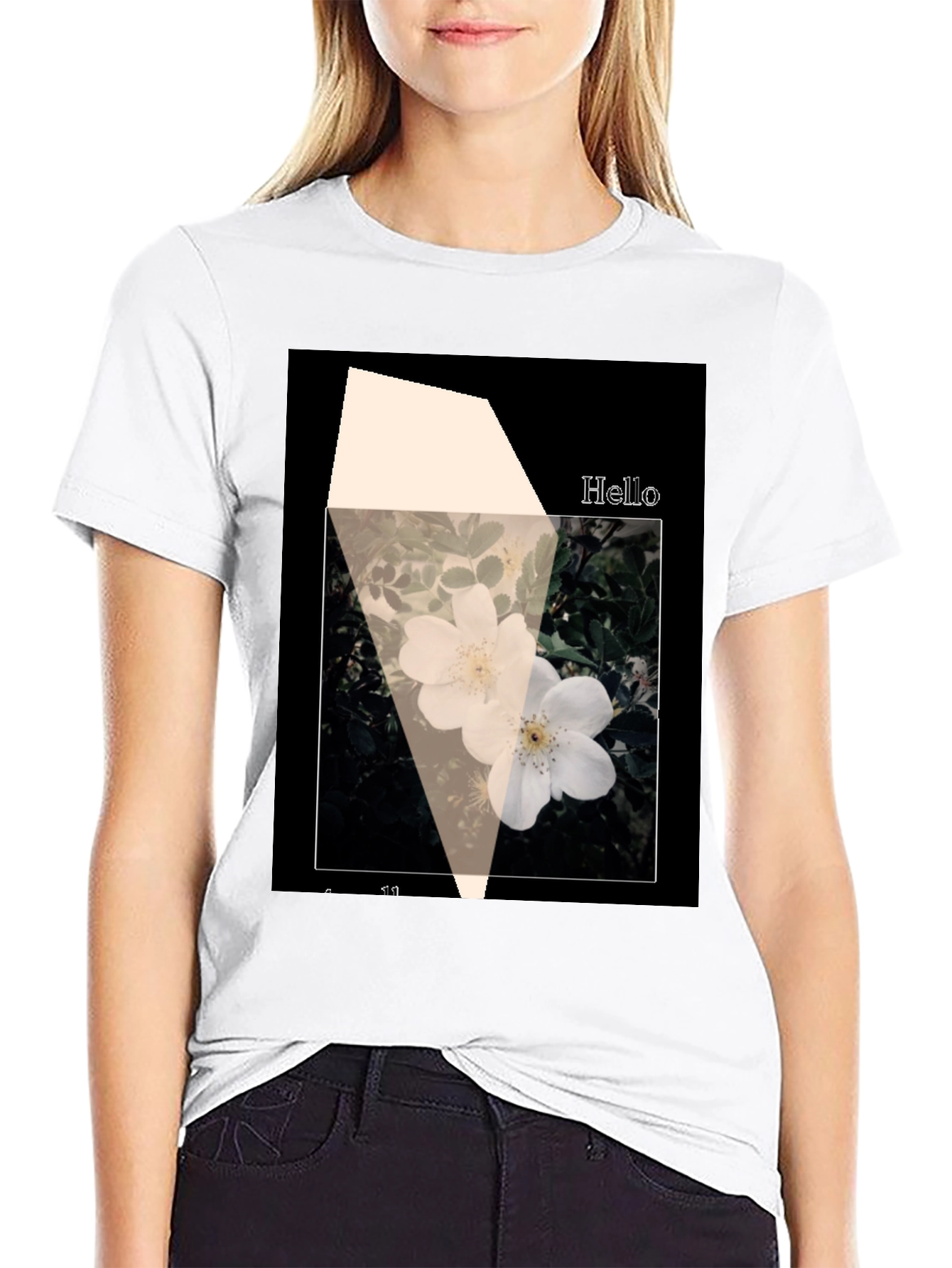 Floral Graphic Tee - Black Cotton Casual Top