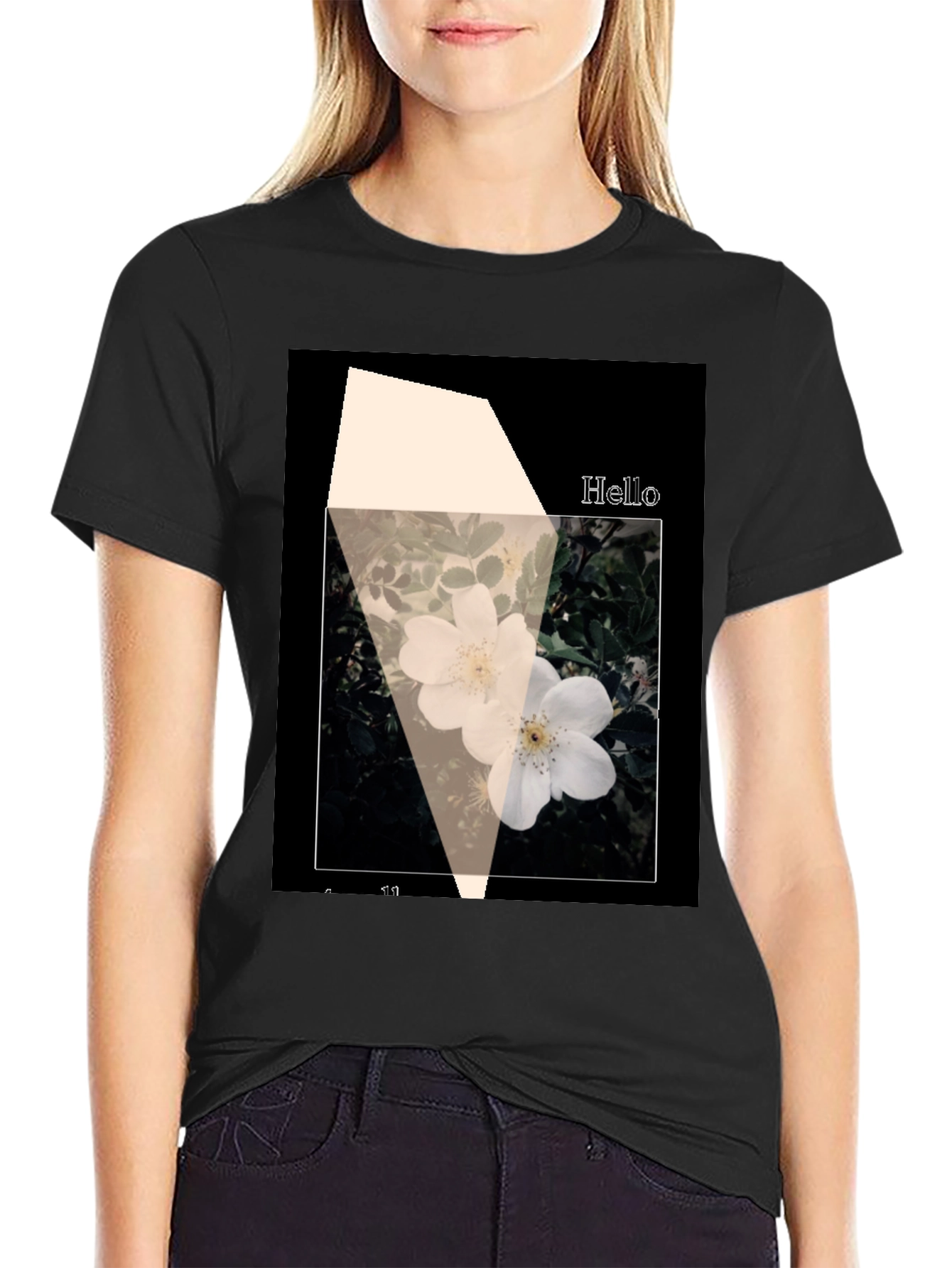 Floral Graphic Tee - Black Cotton Casual Top