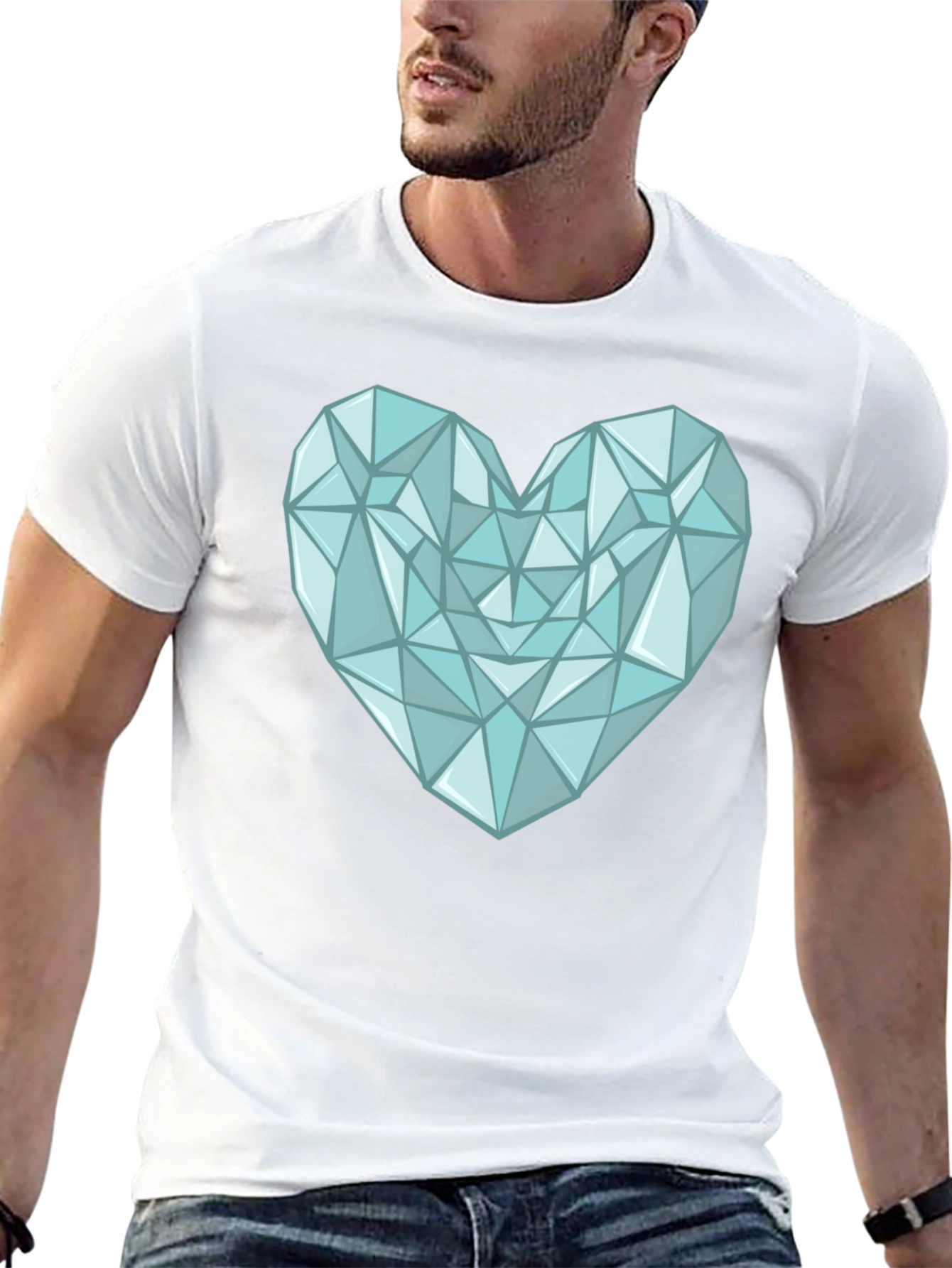 Geometric Heart Print Mens Black T-Shirt