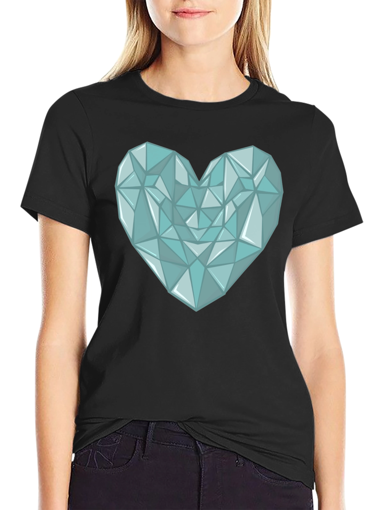 Geometric Heart Print Mens Black T-Shirt