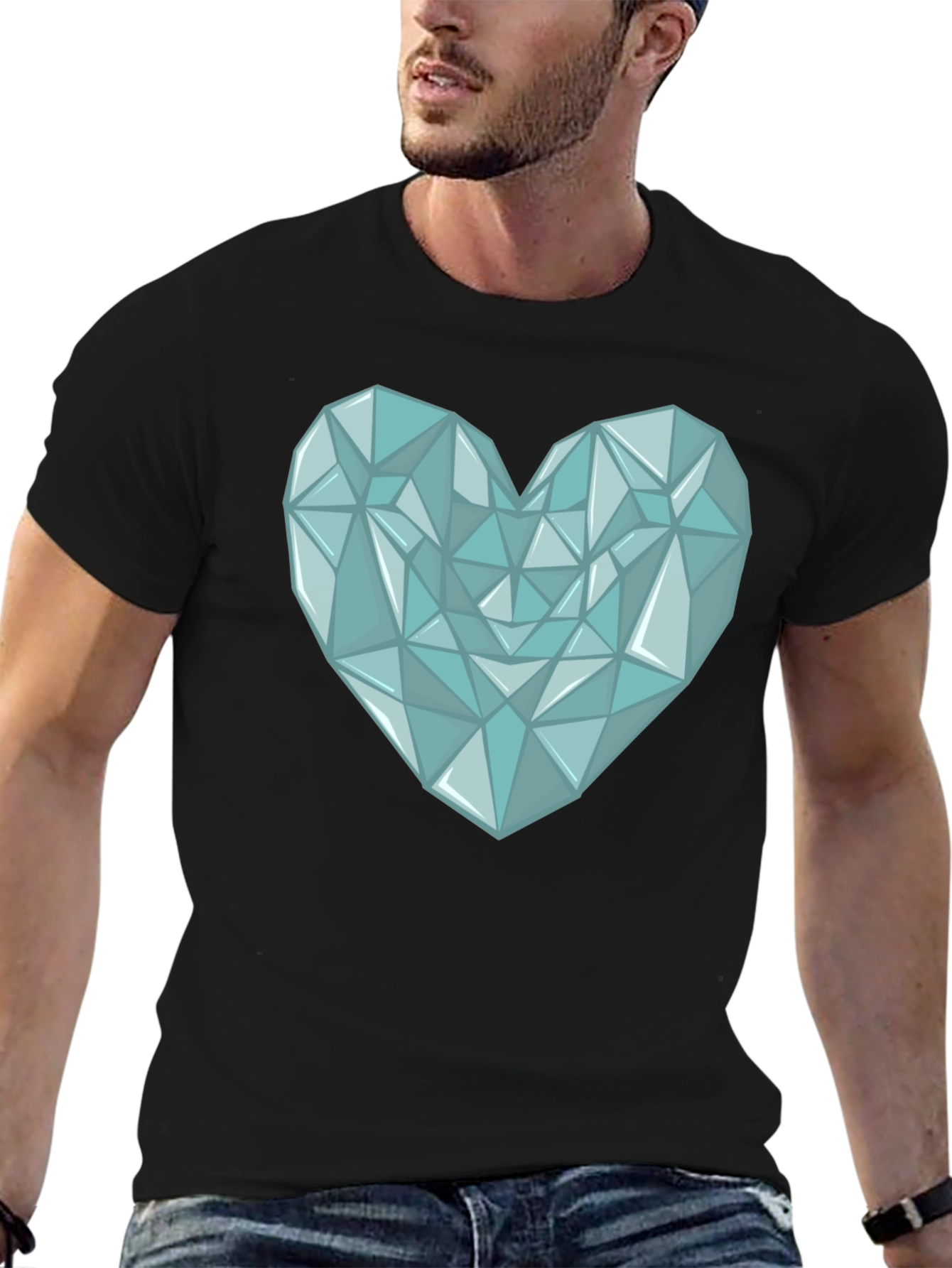 Geometric Heart Print Mens Black T-Shirt