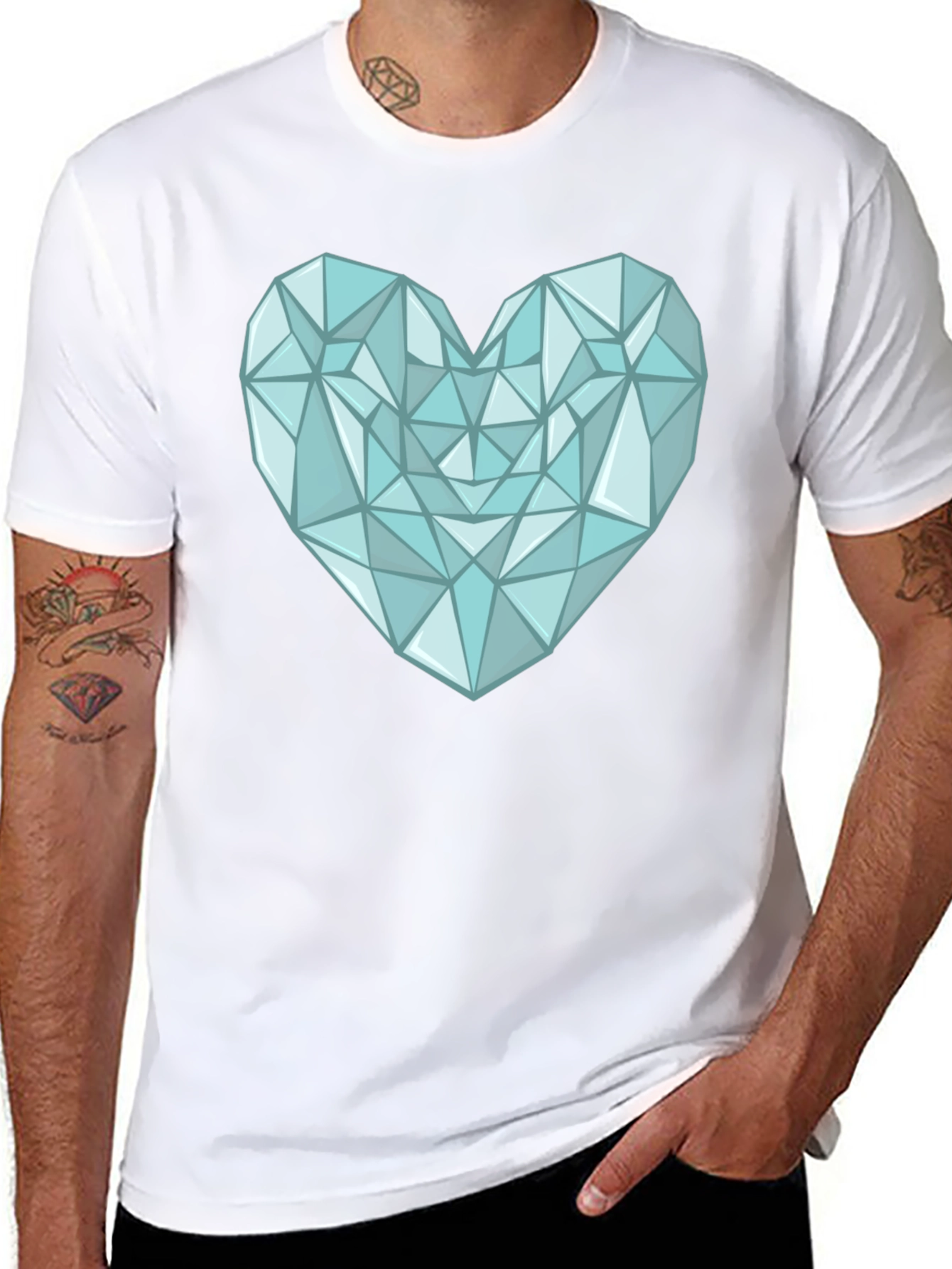 Geometric Heart Print Mens Black T-Shirt