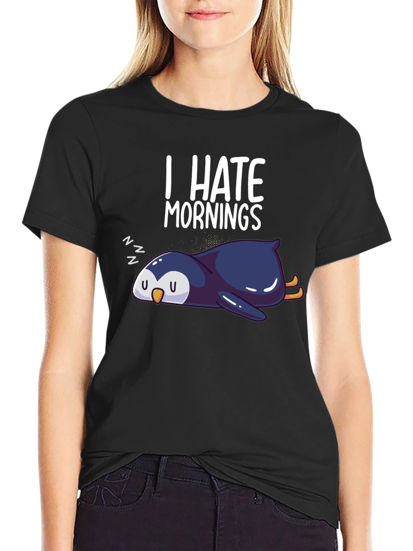I Hate Mornings Penguin Graphic Tee - Black