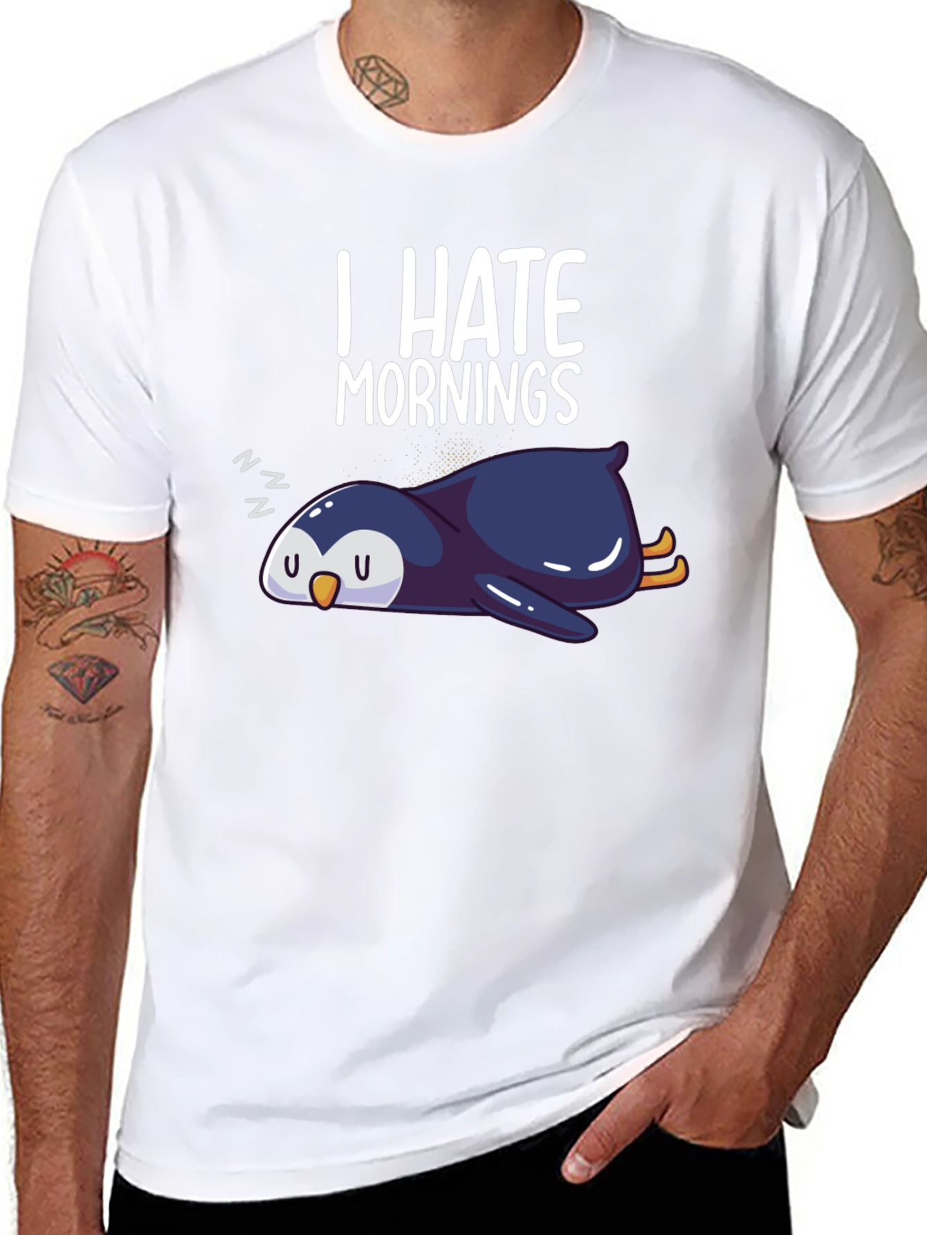 I Hate Mornings Penguin Graphic Tee - Black