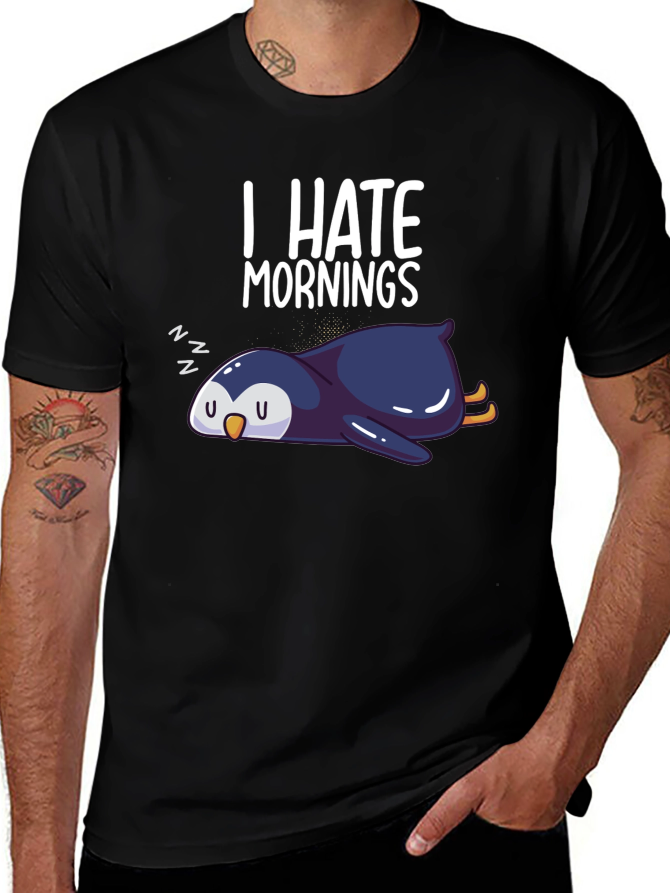 I Hate Mornings Penguin Graphic Tee - Black