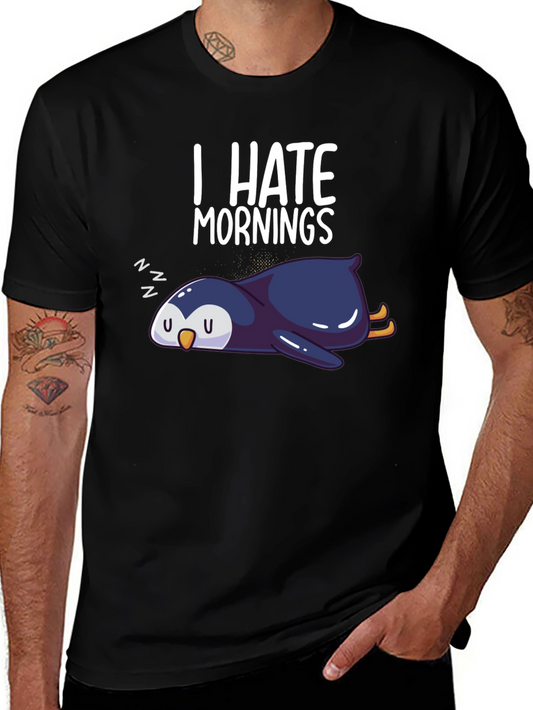 I Hate Mornings Penguin Graphic Tee - Black