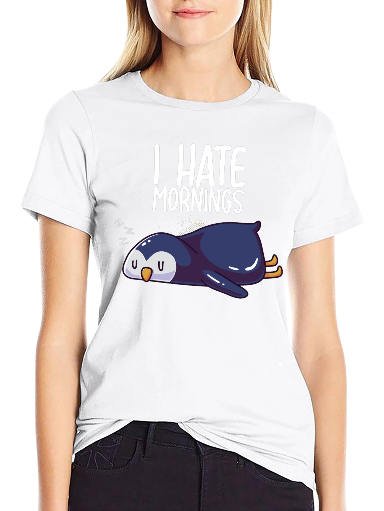 I Hate Mornings Penguin Graphic Tee - Black