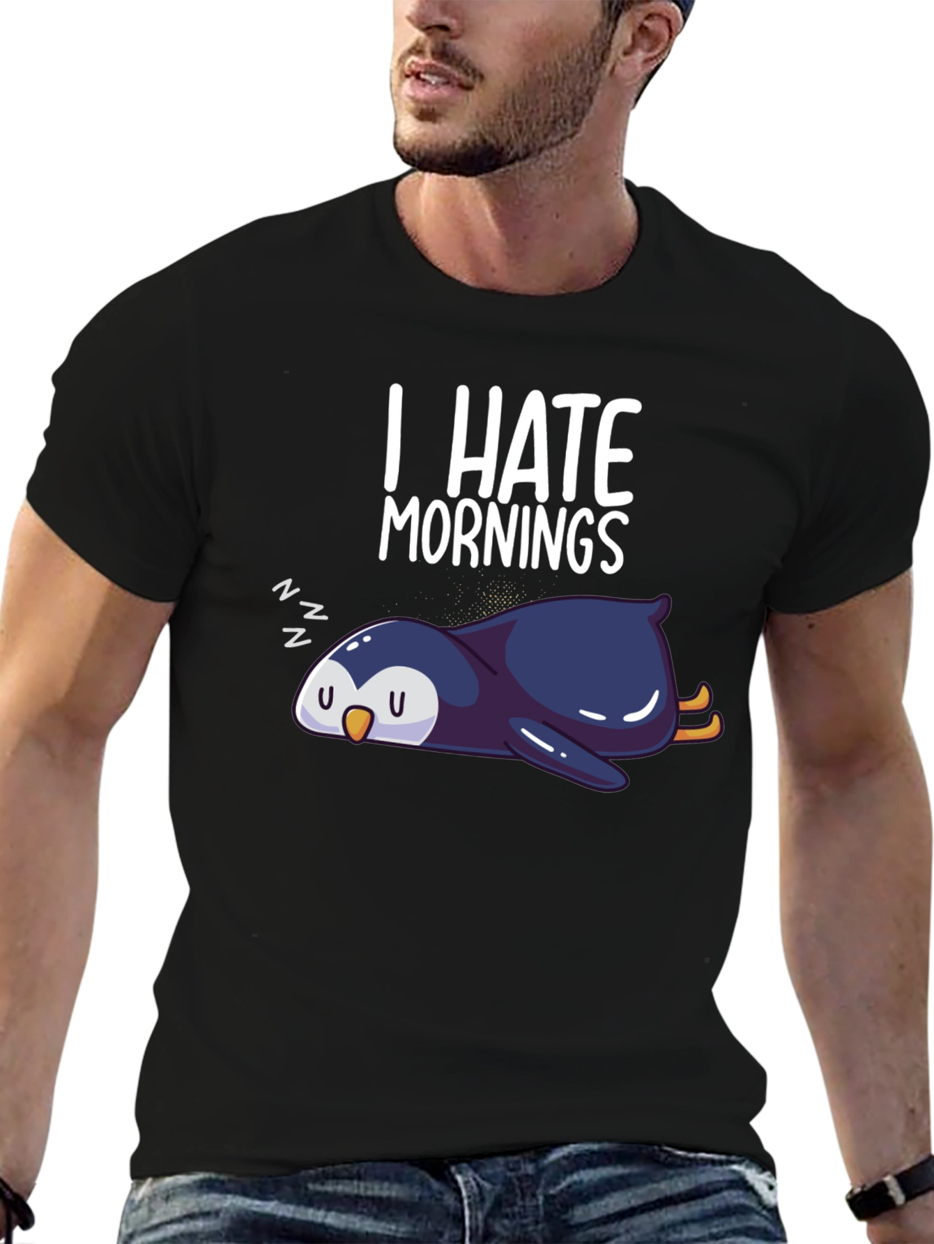 I Hate Mornings Penguin Graphic Tee - Black