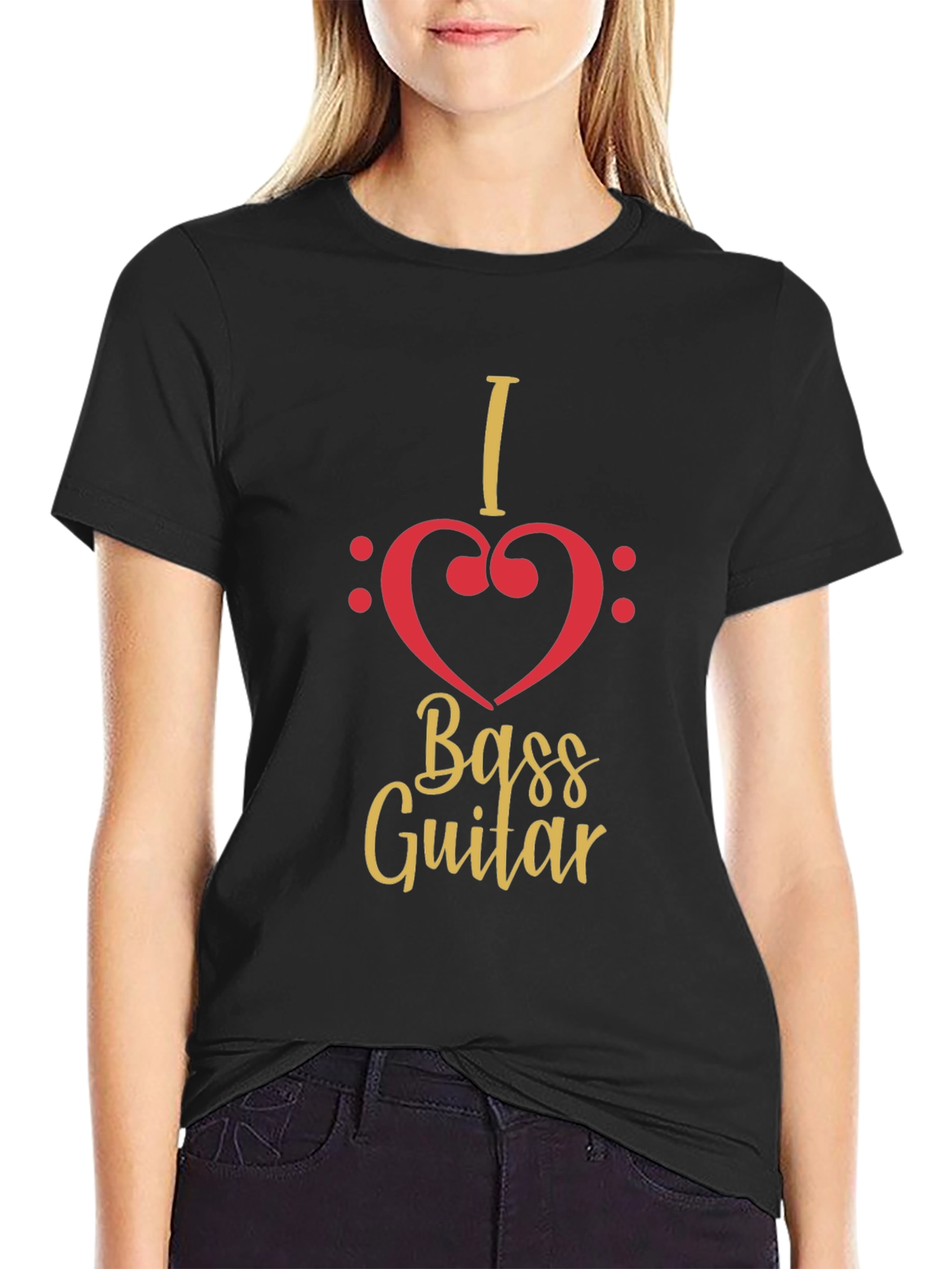 I Heart Bass Guitar Black T-Shirt