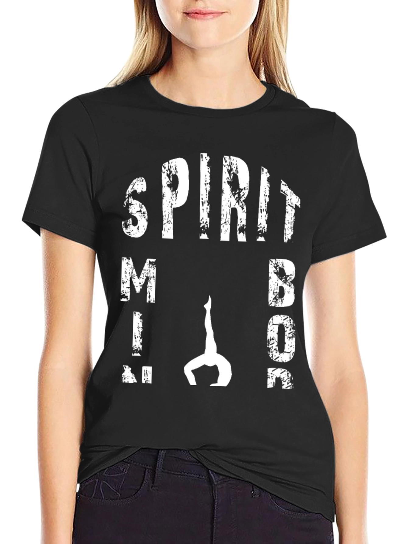 Spirit Mind Body T-Shirt Yoga Fitness Black Tee