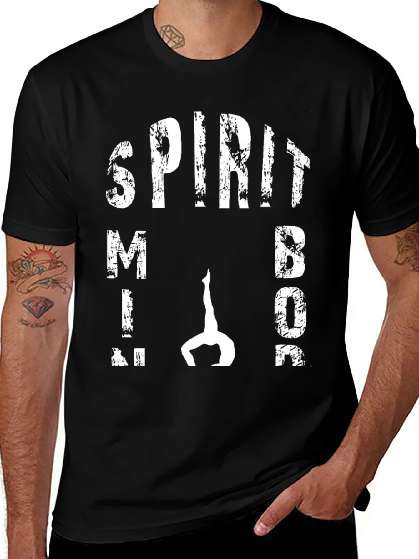 Spirit Mind Body T-Shirt Yoga Fitness Black Tee