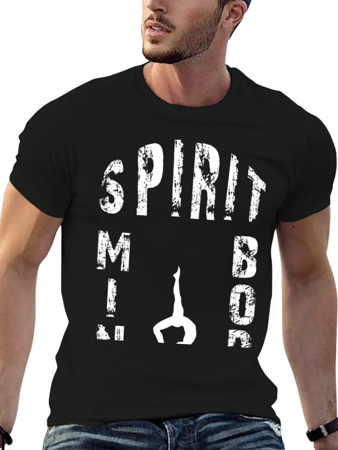 Spirit Mind Body T-Shirt Yoga Fitness Black Tee