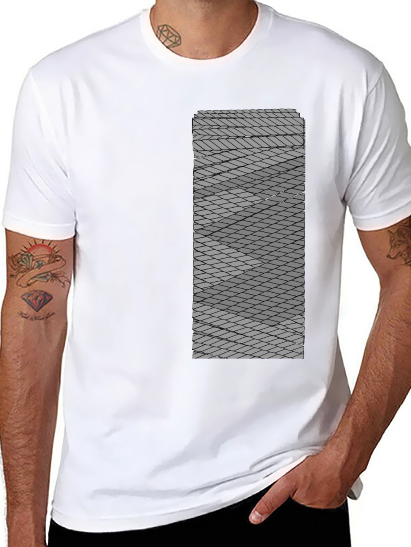 Geometric Patterned Mens Black Tee