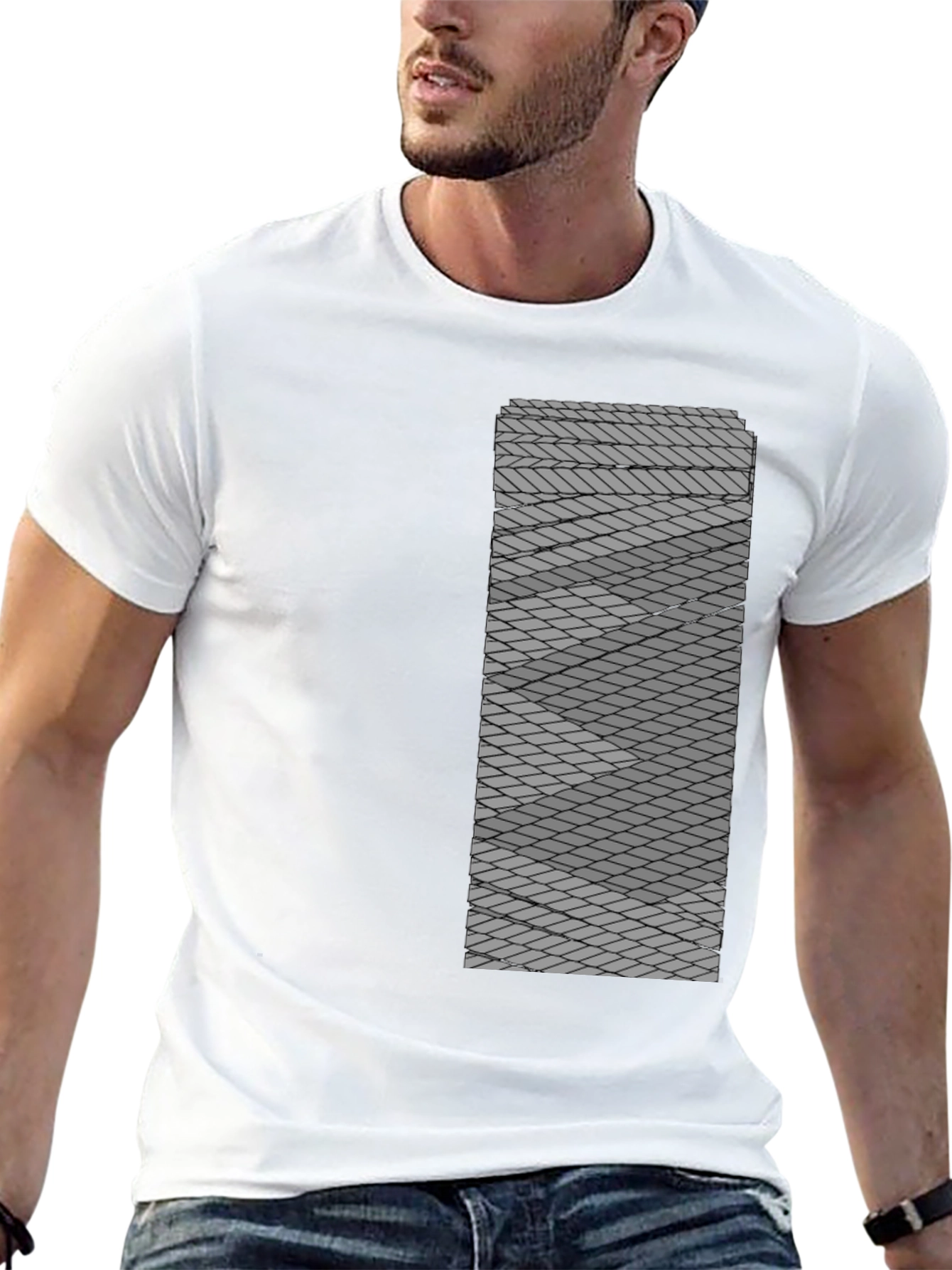 Geometric Patterned Mens Black Tee