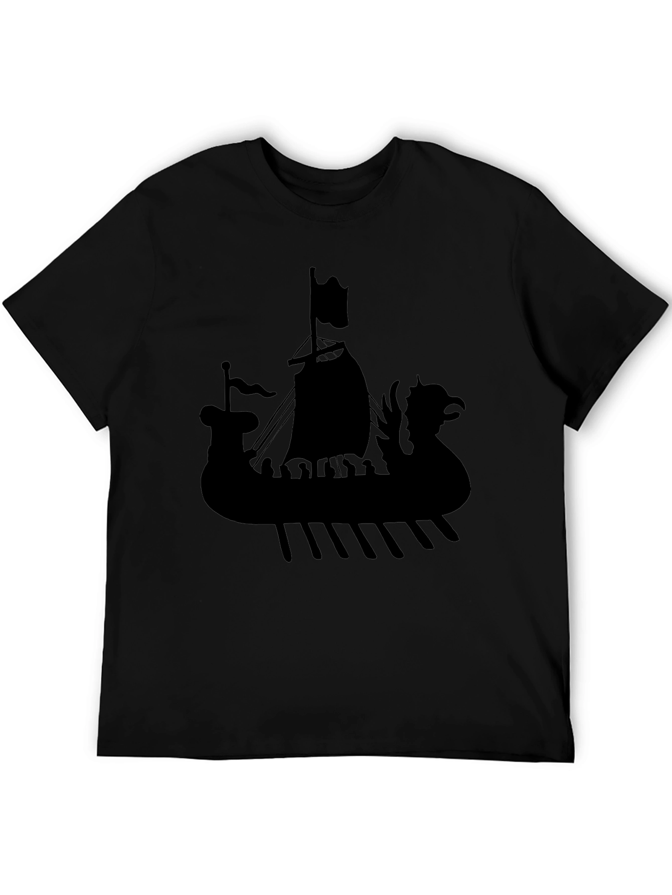 Viking Ship Graphic Tee - Black Cotton T-Shirt