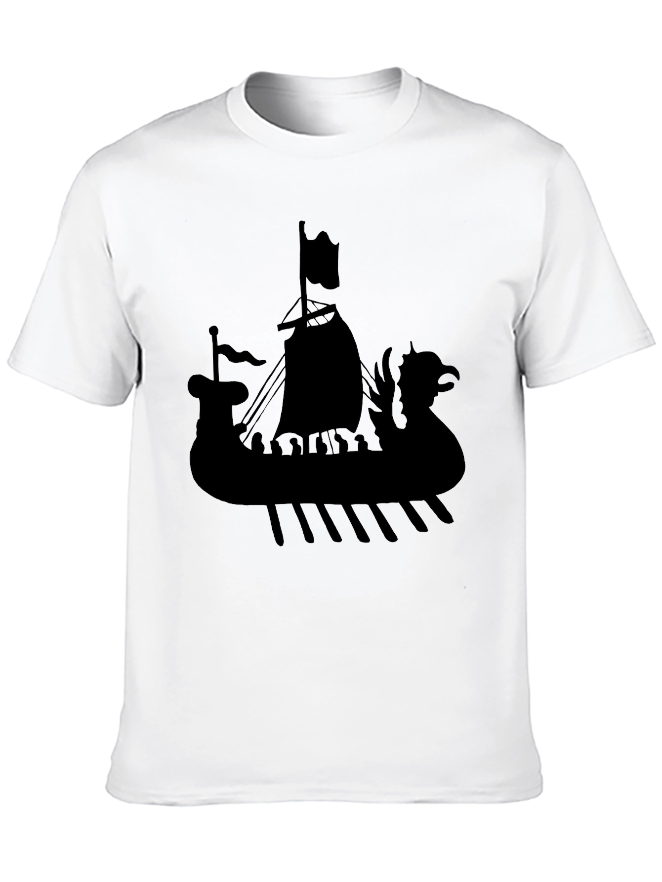 Viking Ship Graphic Tee - Black Cotton T-Shirt