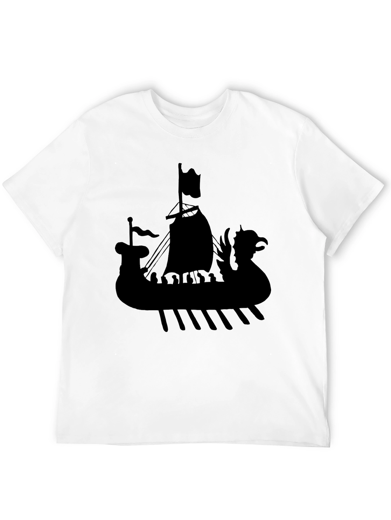 Viking Ship Graphic Tee - Black Cotton T-Shirt
