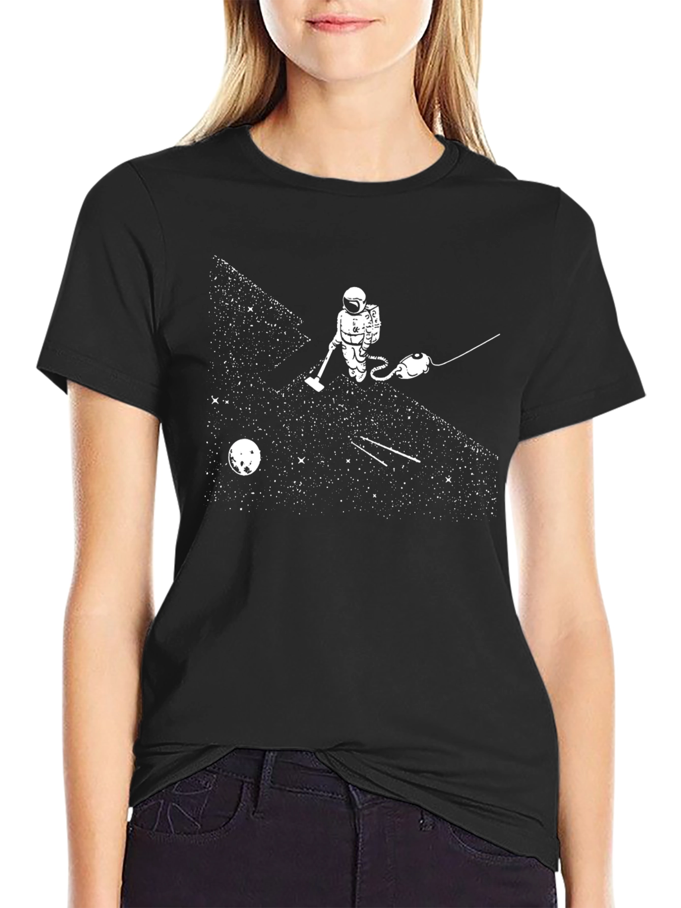 Astronaut Vacuuming Stars Funny Graphic T-Shirt