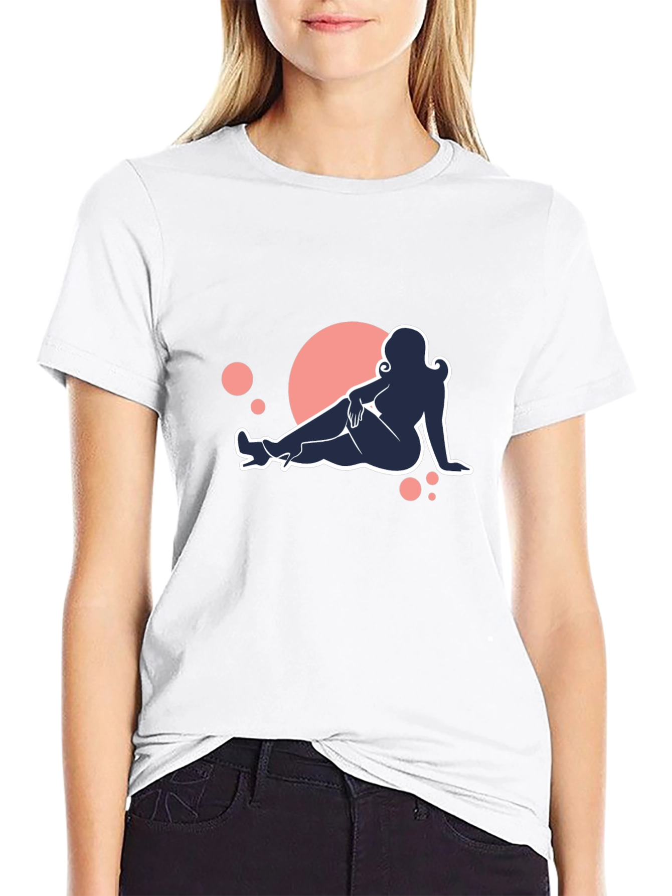 Black Tee with Reclining Woman Silhouette Design