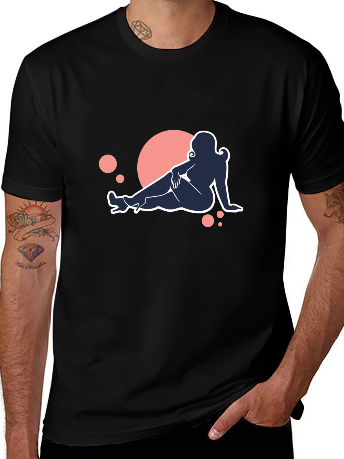 Black Tee with Reclining Woman Silhouette Design