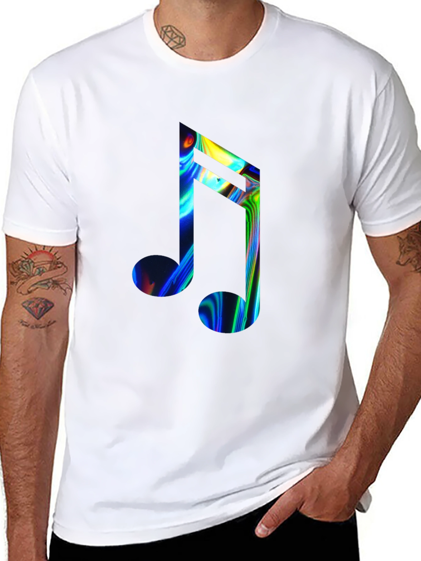 Vibrant Music Note Graphic Tee - Black