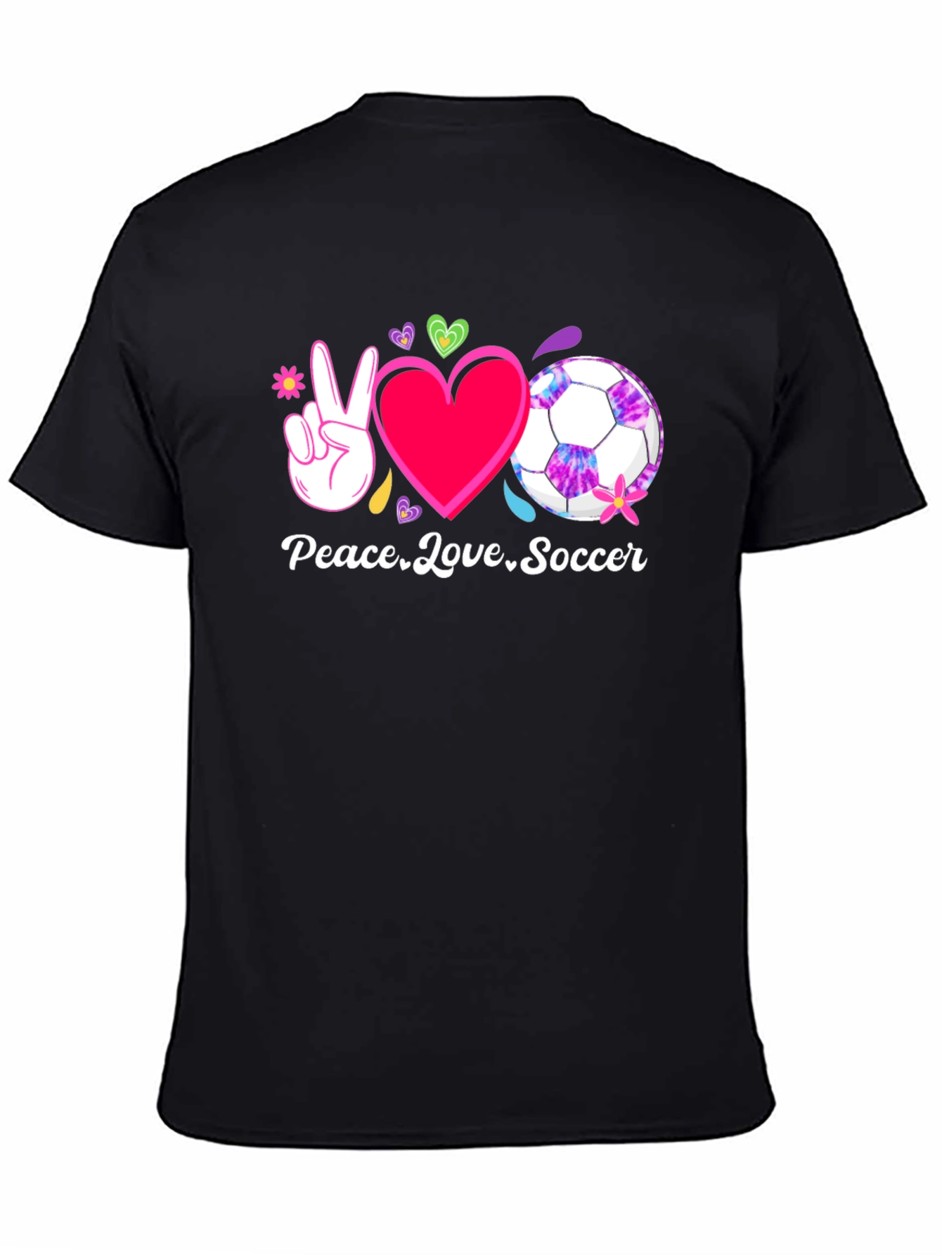Peace Love Soccer Black T-Shirt