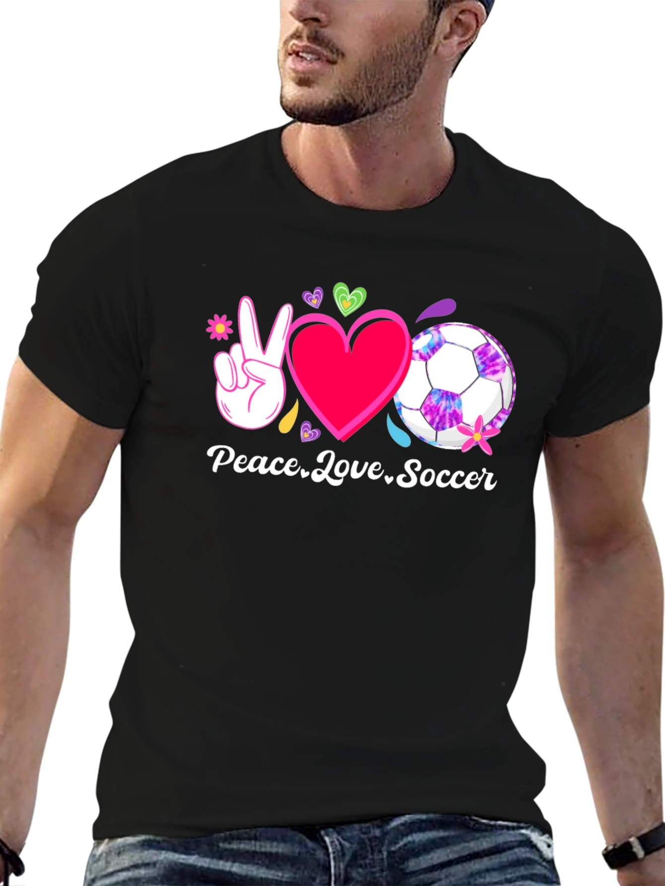 Peace Love Soccer Black T-Shirt