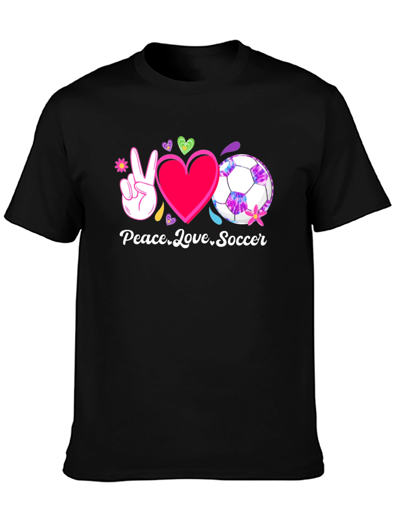 Peace Love Soccer Black T-Shirt